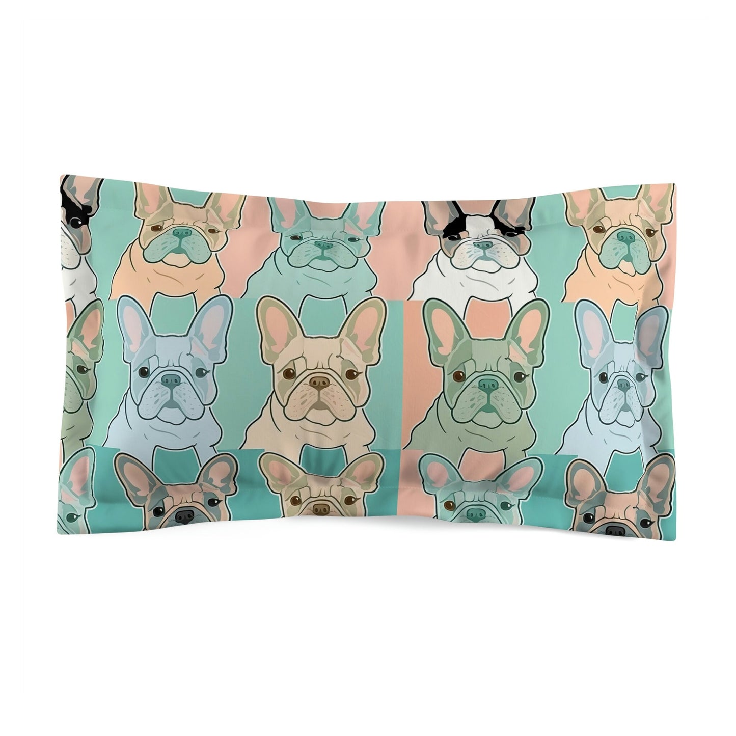 Pastel Frenchie Pattern, French Bulldog fabric Microfiber Pillow Sham Cryptid Creatures Co