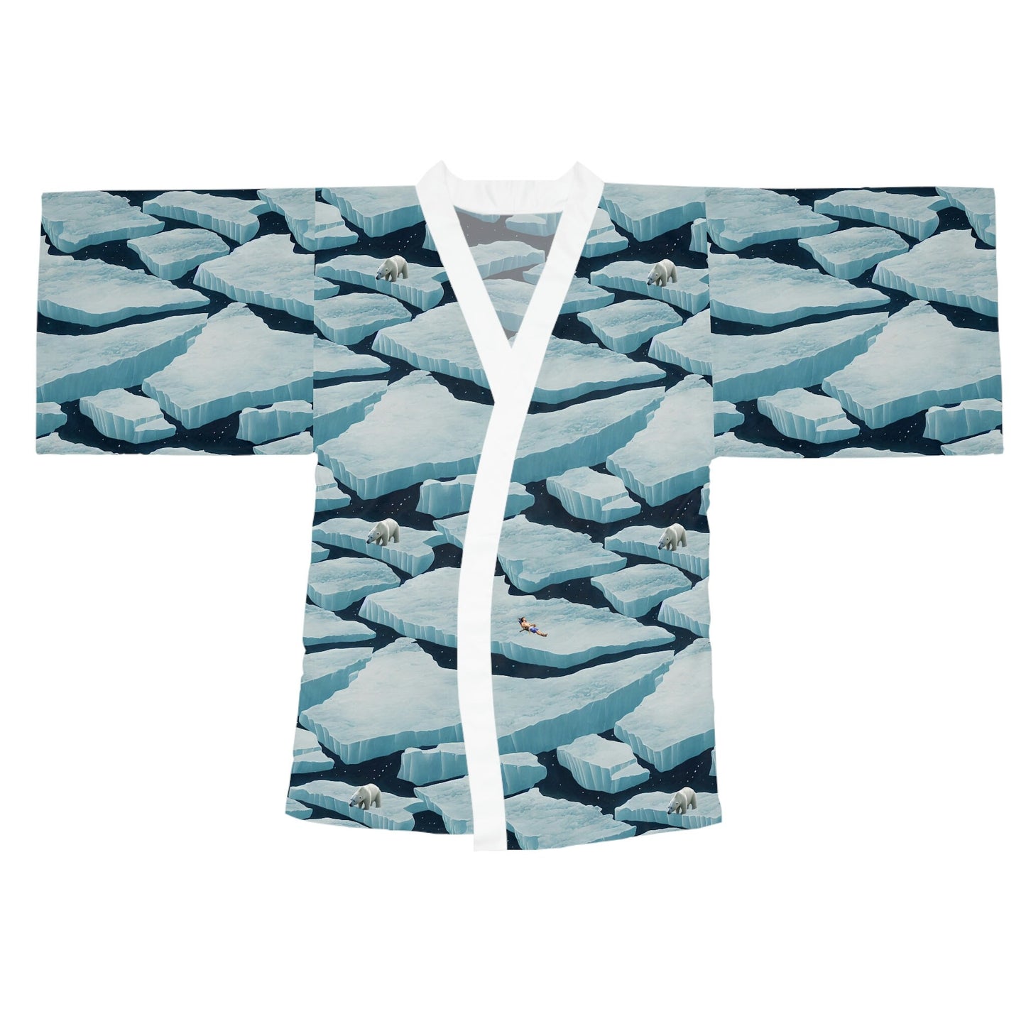 Polar Bear Long Sleeve Kimono Robe, Iceberg Clothing Boho Kimono Robe, Japanese Kimono Robe for Women, Traditional Clothing