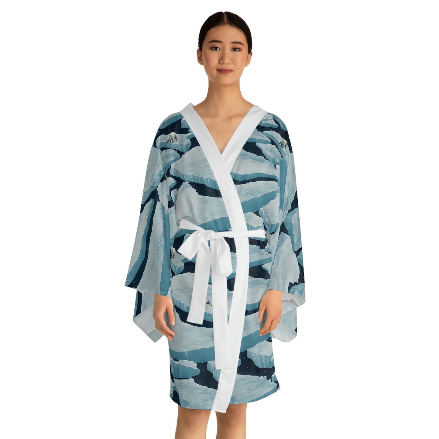 Polar Bear Long Sleeve Kimono Robe, Iceberg Clothing Boho Kimono Robe, Japanese Kimono Robe for Women, Traditional Clothing