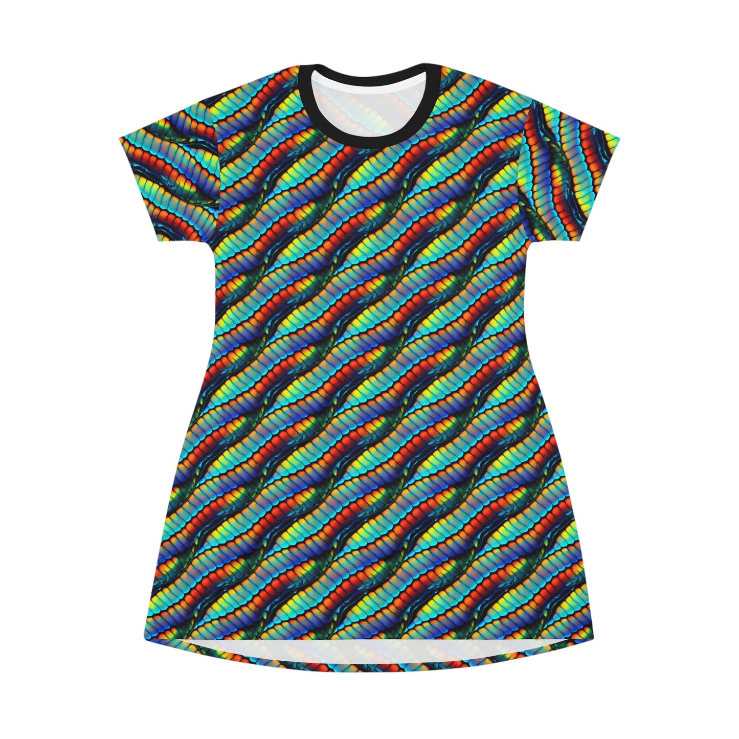 Rainbow Shirt Dress, Colorful Scales Oversized Women Tshirt Dress, Short Sleeve Rainbow Dress Women, Summer Clothing