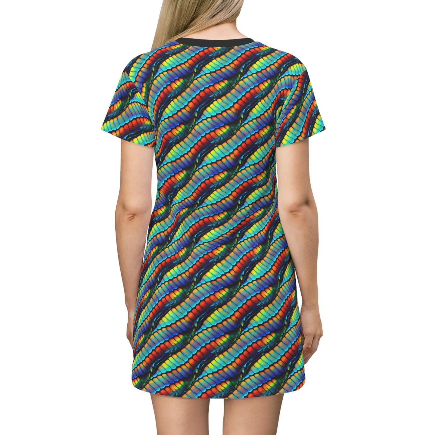 Rainbow Shirt Dress, Colorful Scales Oversized Women Tshirt Dress, Short Sleeve Rainbow Dress Women, Summer Clothing
