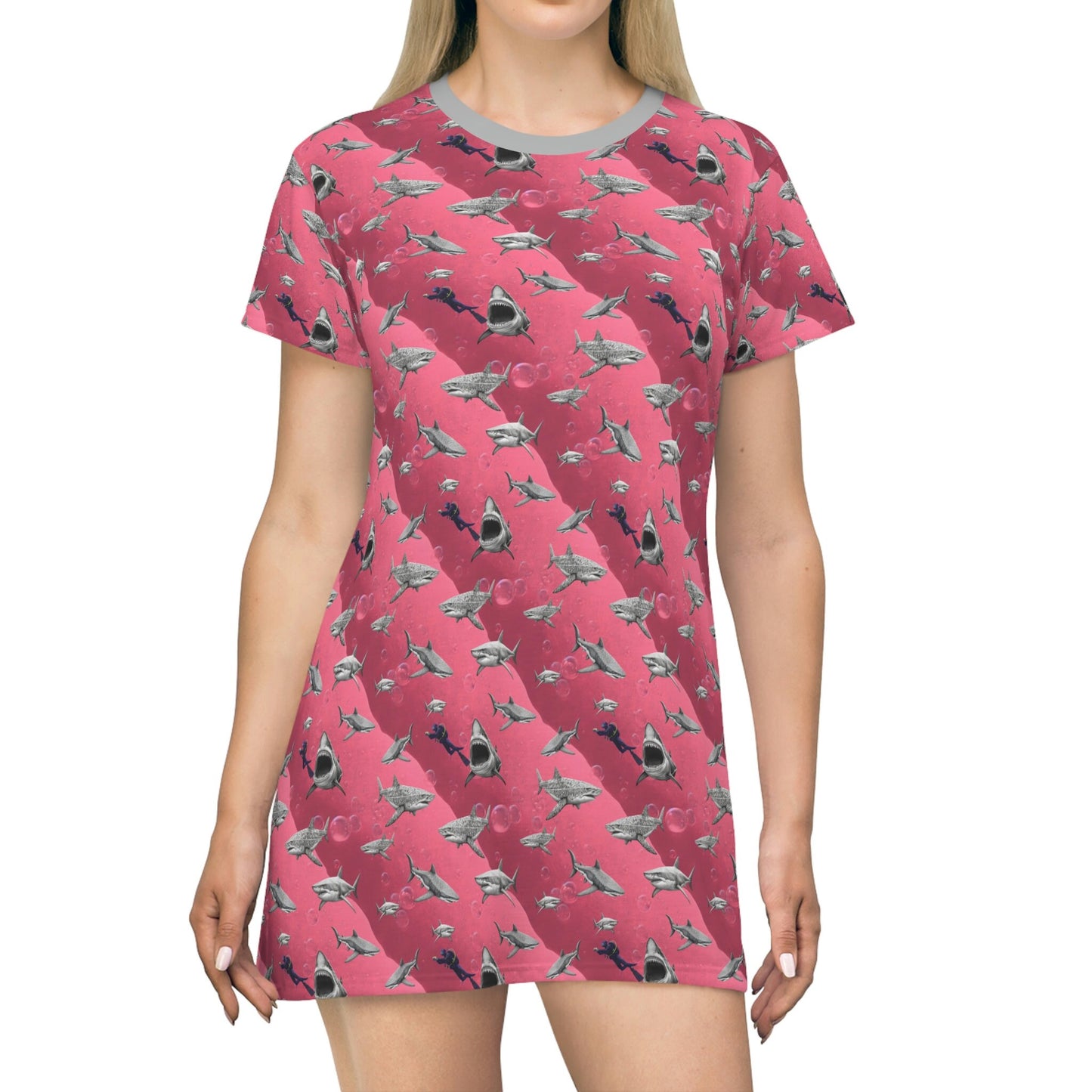 Shark Pink Sea ScubaT-Shirt Dress