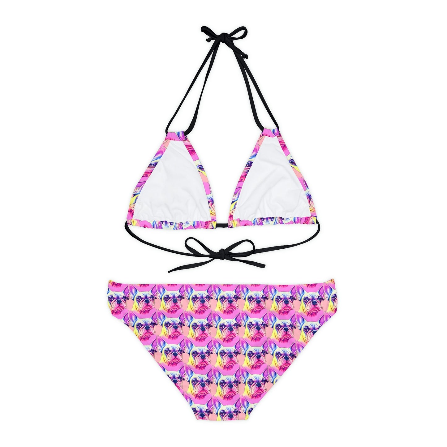 Dog Print Triangle Bikini Set, French Bulldog Strappy Bikini Set, Girls String Bikini, Animal Print Bikini, Summer Clothing