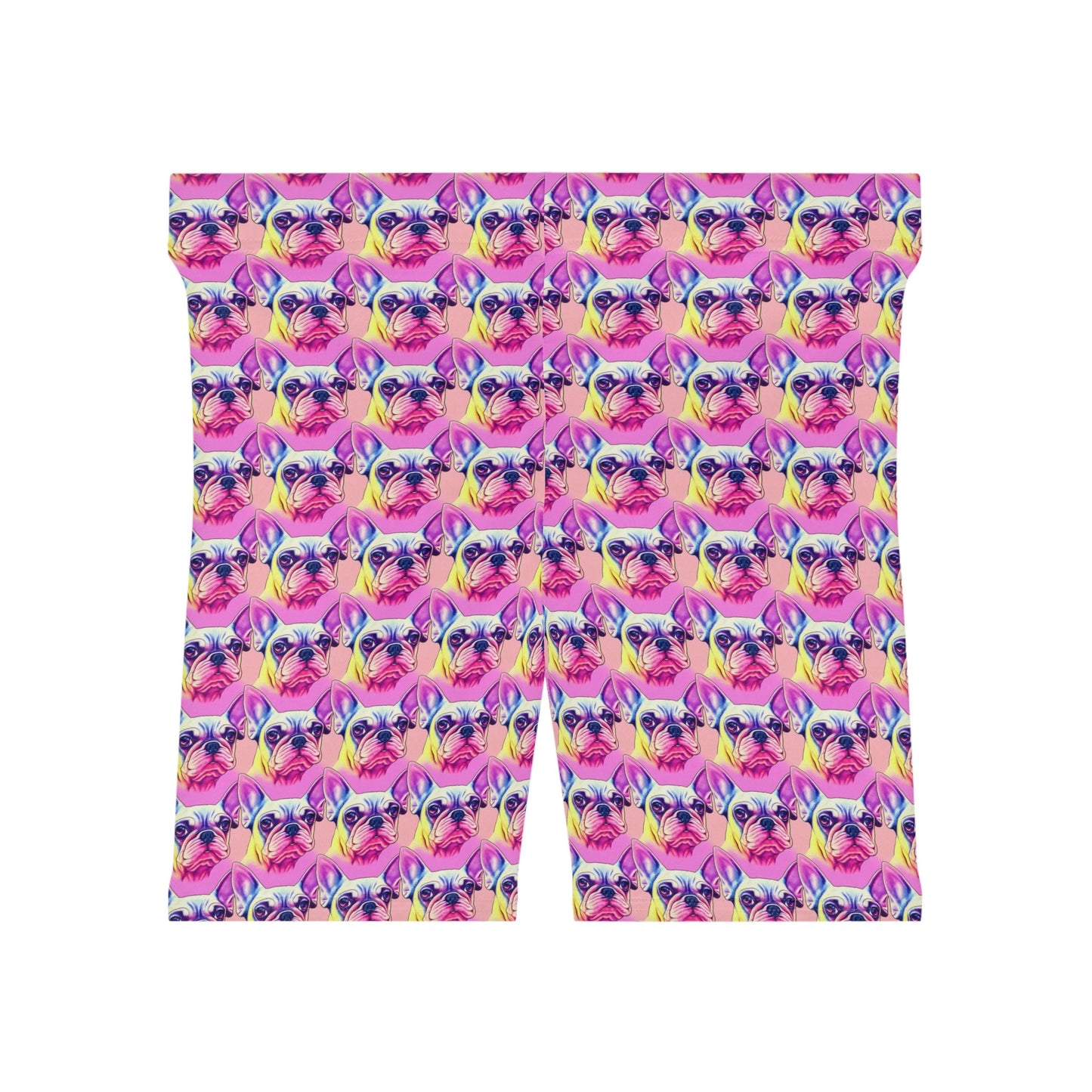 Pink French Bulldog Women Biker Shorts, Frenchie Clothing Workout Shorts, Animal Clothing Gym Shorts, Sexy Booty Shorts