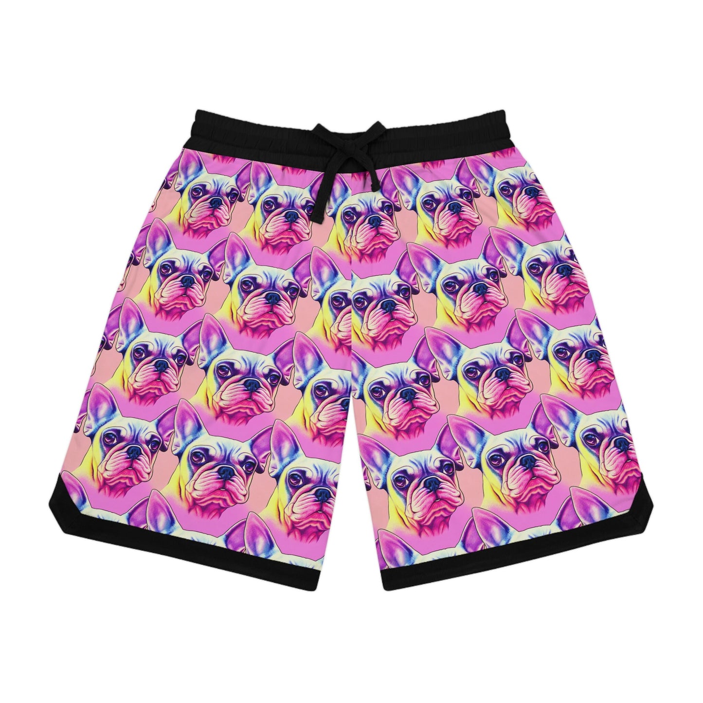 French Bulldog Basketball Shorts, Pink High Waisted Shorts, Frenchie Design Graphic Shorts, Frenchie Clothing Athletic Shorts