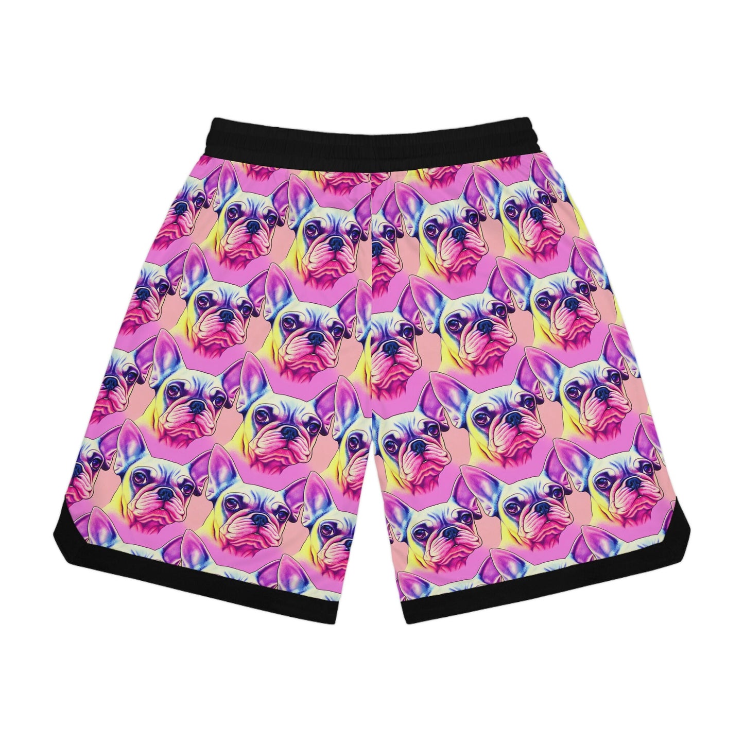 French Bulldog Basketball Shorts, Pink High Waisted Shorts, Frenchie Design Graphic Shorts, Frenchie Clothing Athletic Shorts