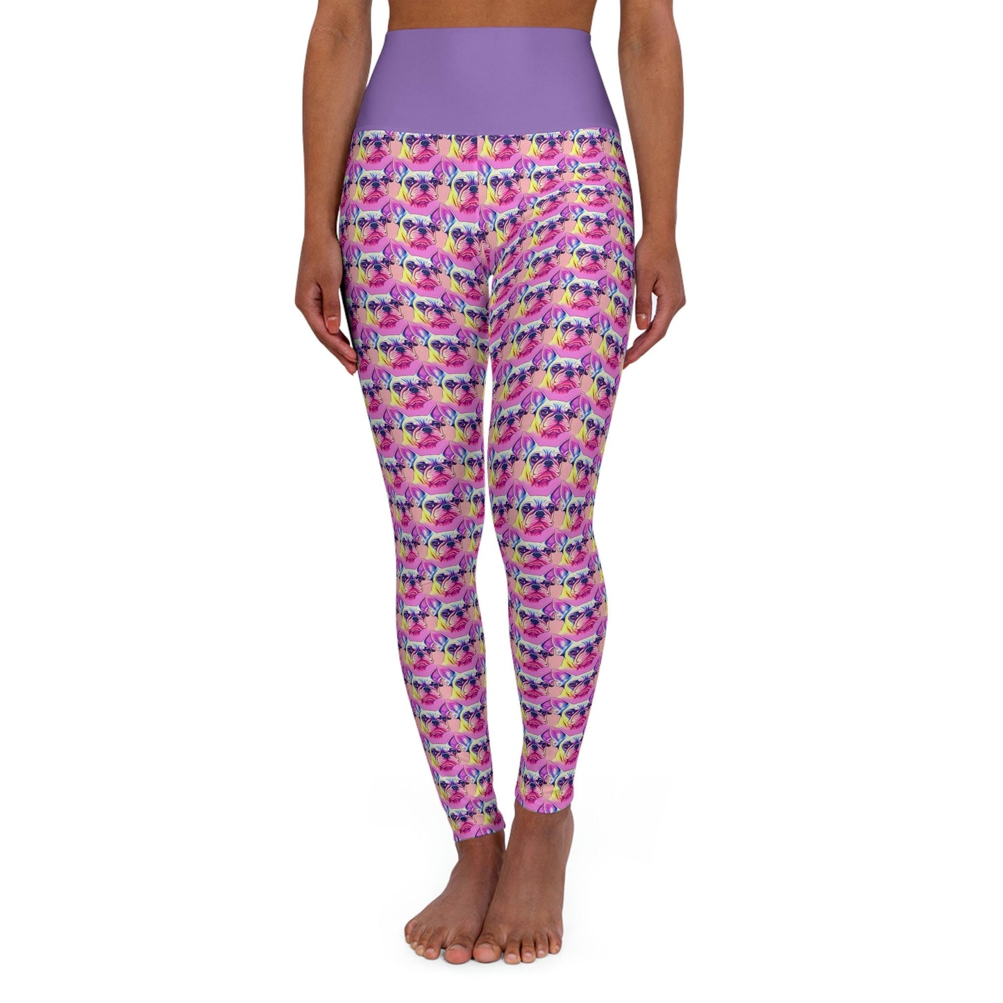 French Bulldog Purple Leggings, High Waist Leggings, Plus Size Leggings, Spandex Leggings, Fitness Yoga Leggings for Women