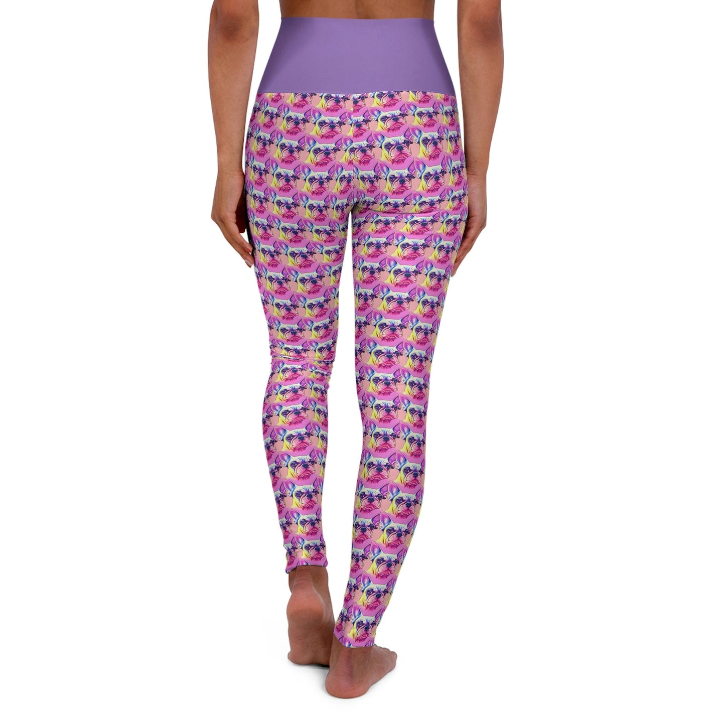 French Bulldog Purple Leggings, High Waist Leggings, Plus Size Leggings, Spandex Leggings, Fitness Yoga Leggings for Women