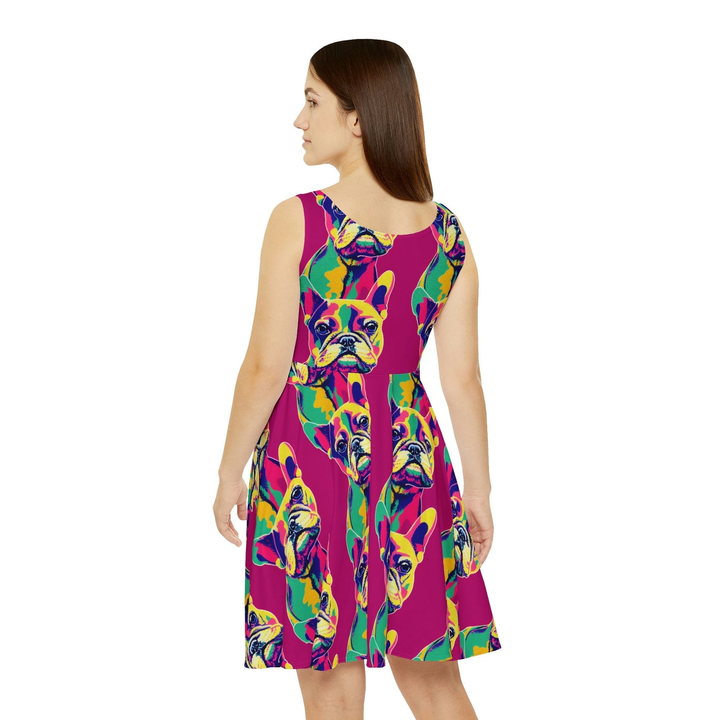 French Bulldog Skater Dress, Frenchie Dog Print Dress, Pop Art Teen Skater Dress for Women, Handmade Tank Dress