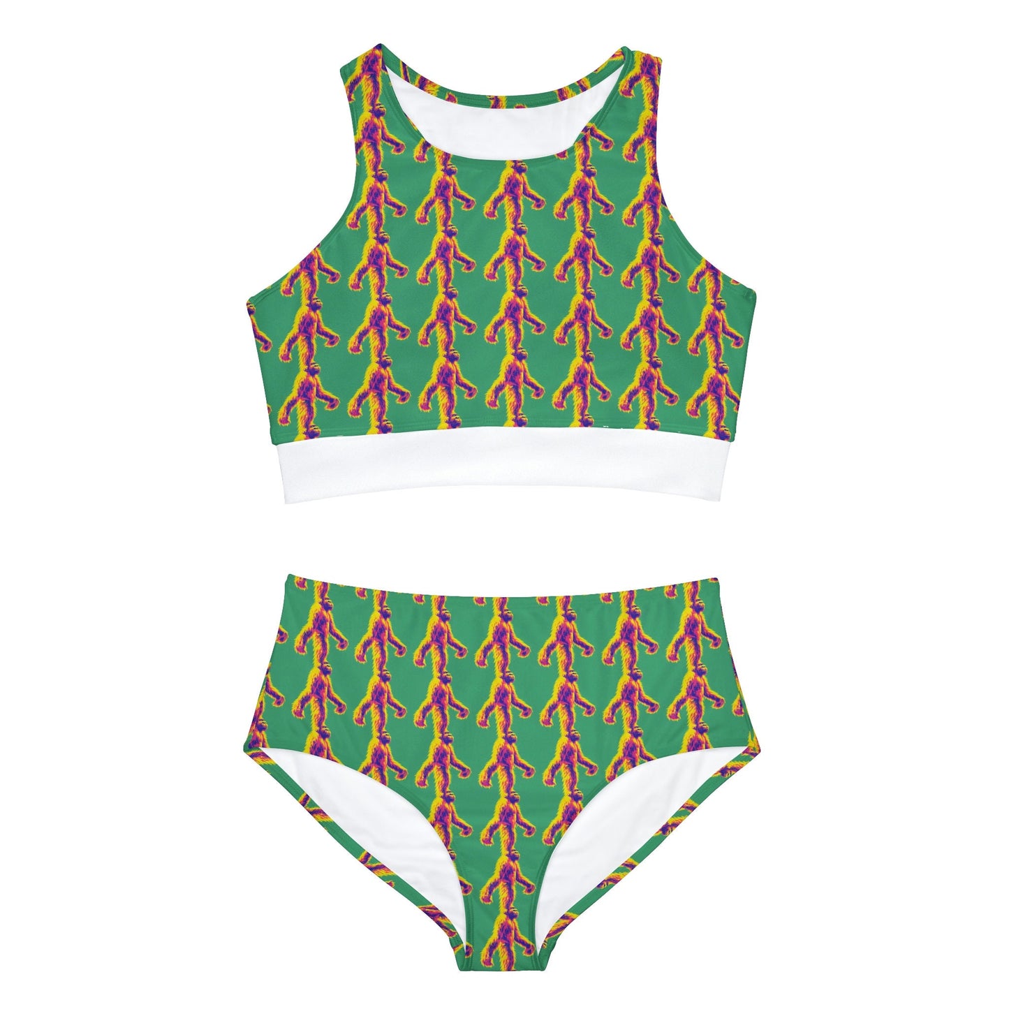 Bigfoot Yeti Sports Bikini, Sasquatch Print High Waisted Bikini, Sporty Bikini, String Bikini Set, Handmade Bikini for Girls