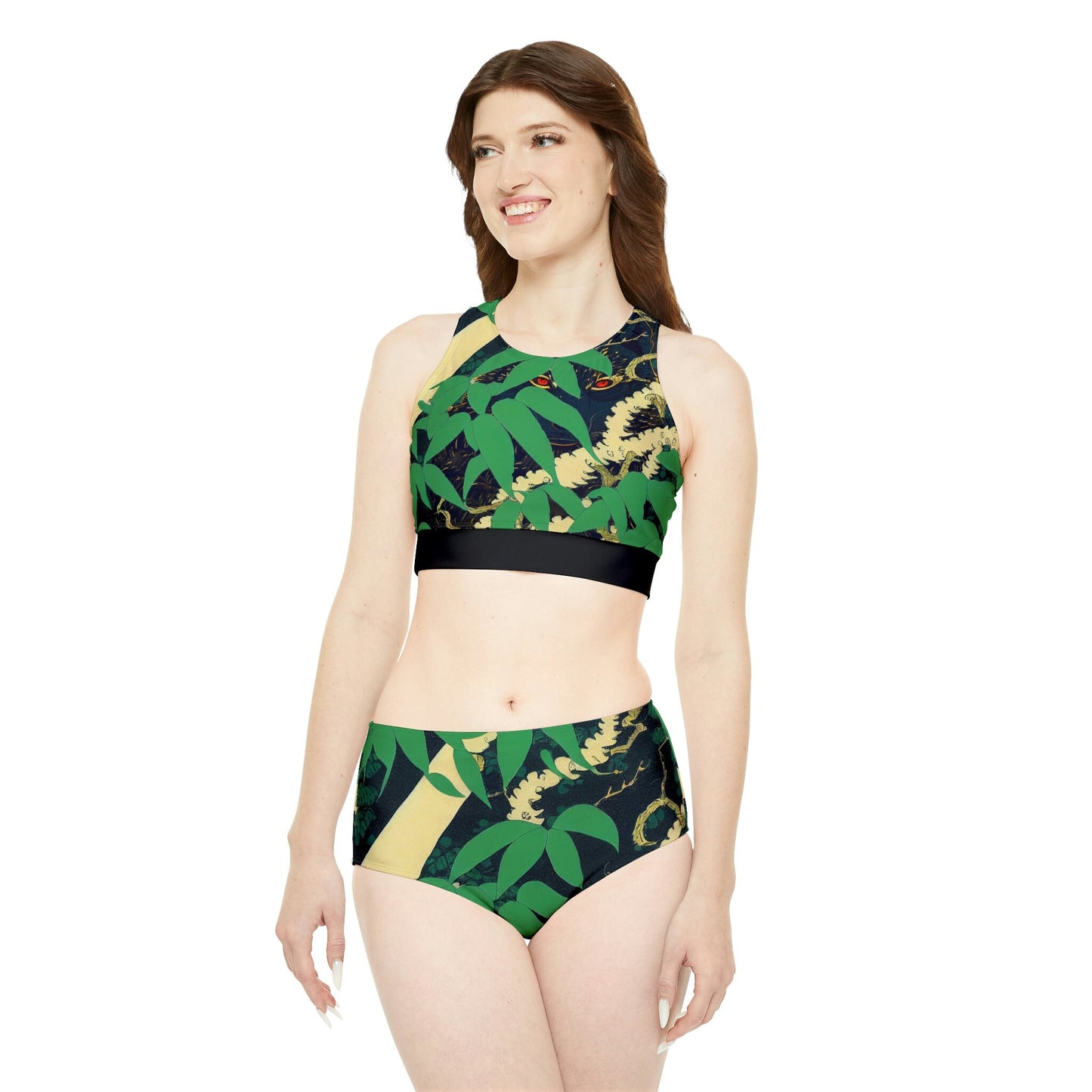 Black Wolf Sporty Bikini, Animal Print Bikini Bikini Set, Forest Print Sexy Bikini, Sport Bikini, Jungle Print Bikini for Girls