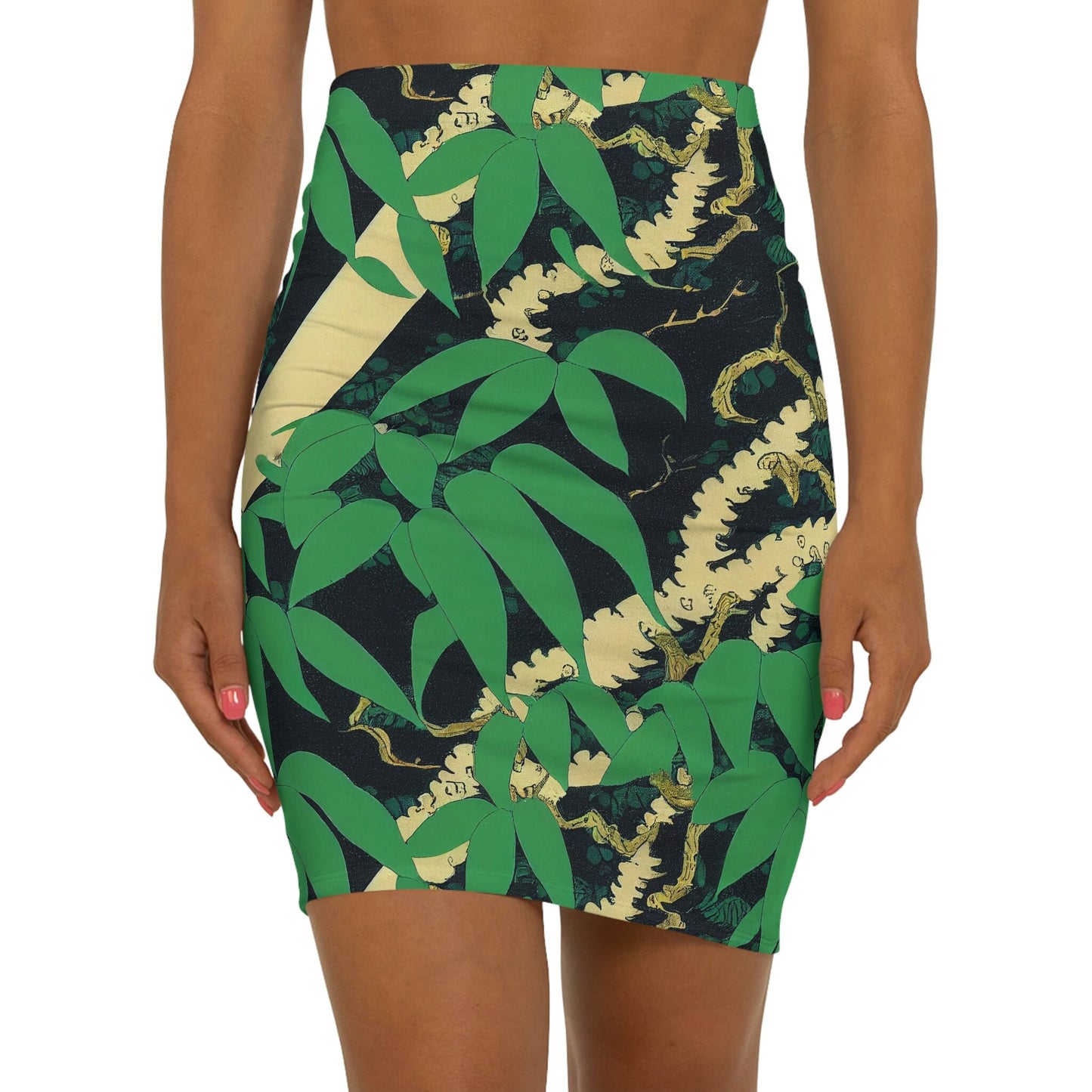 Black Wolf Skirt, High Waisted Pencil Skirt, Short Summer Skirt, Handmade Green Mini Skirt, Skirts for Women
