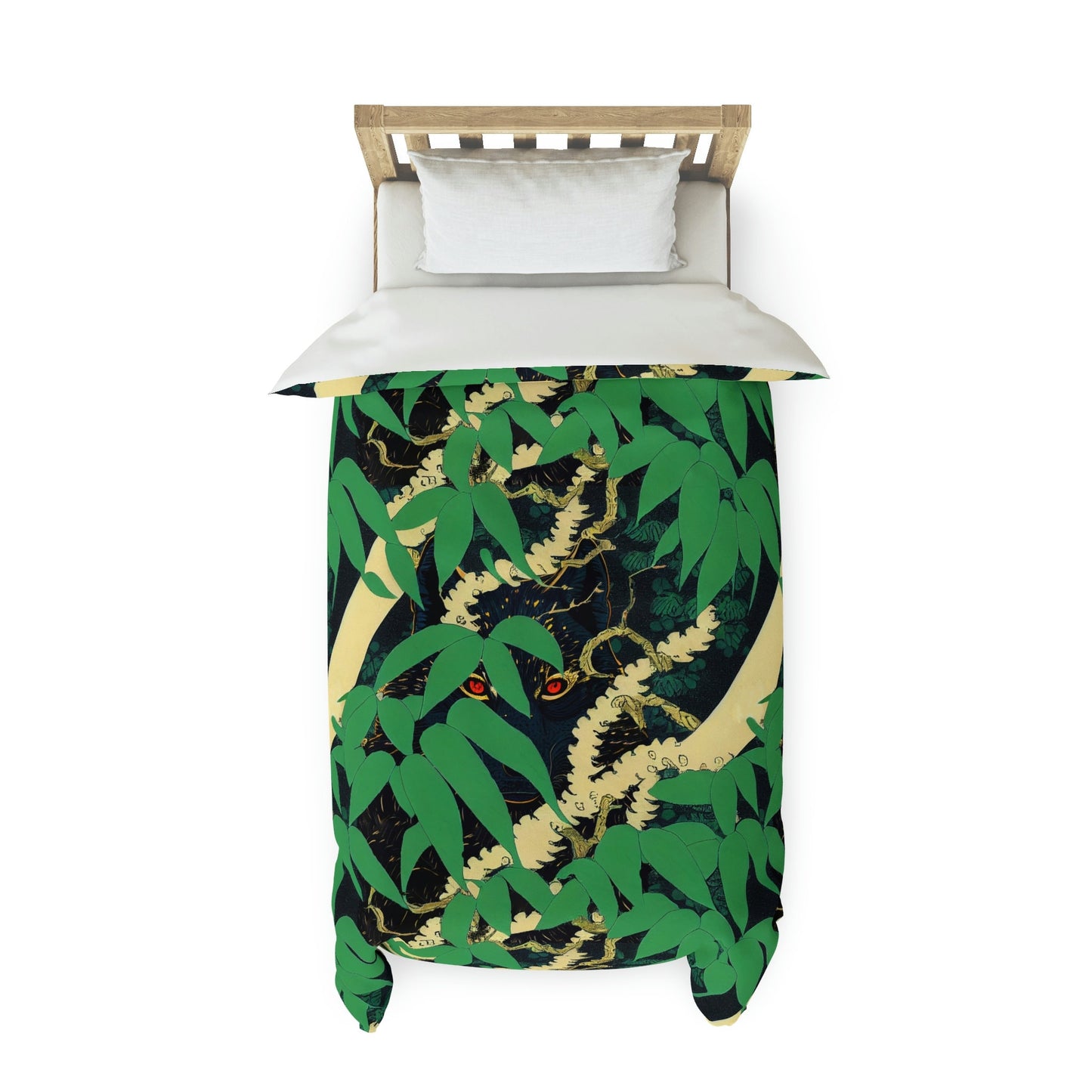 Black Wolf Jungle Duvet Cover, Animal Duvet Cover, Bedding Comforter, Green Print Duvet Covers, Animal Lover Gift