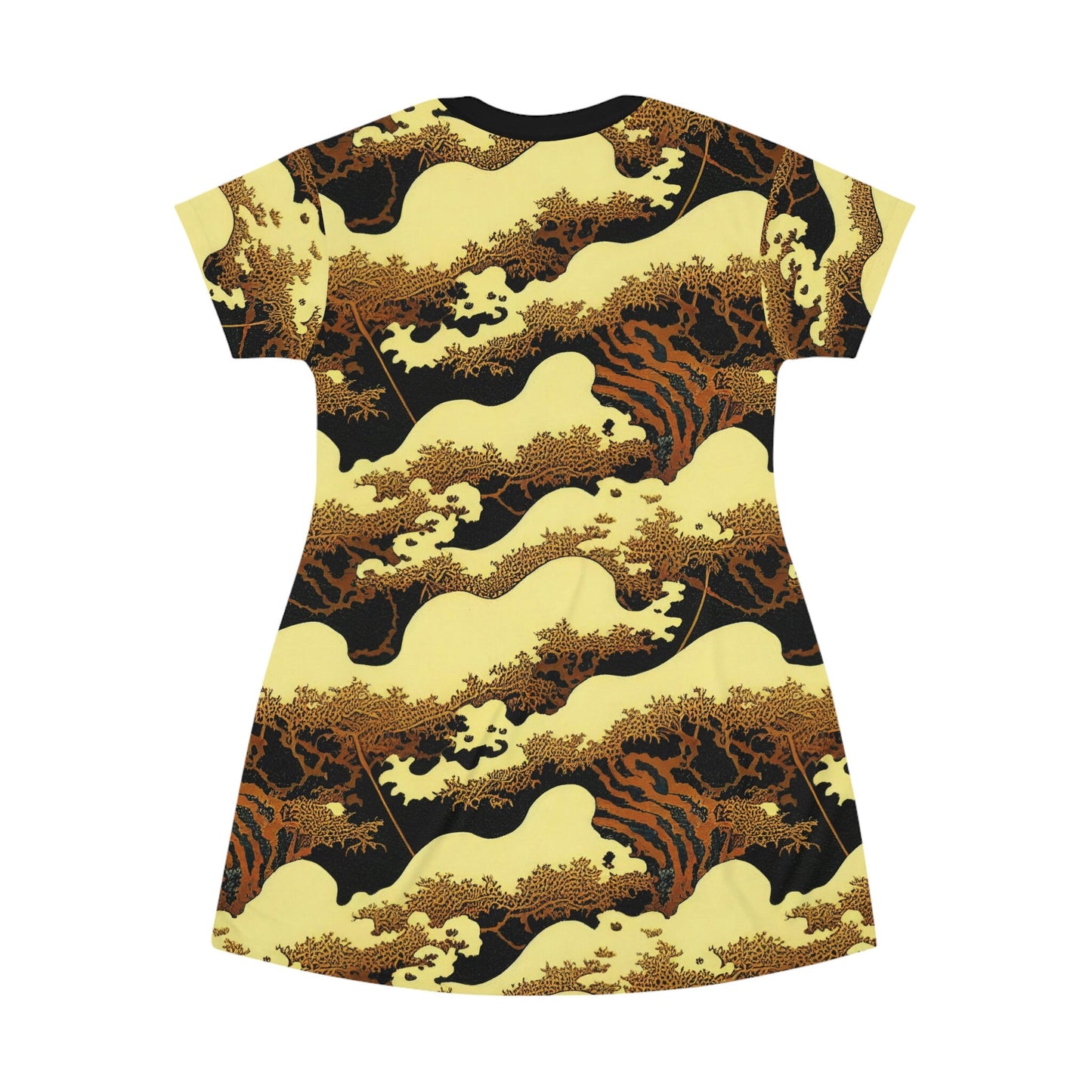 Bird Shirt Dress, Gold Forest Vulture Tshirt Dress, Oversized Nature Shirt for Women, Short Sleeve Comfy Shirt Dress