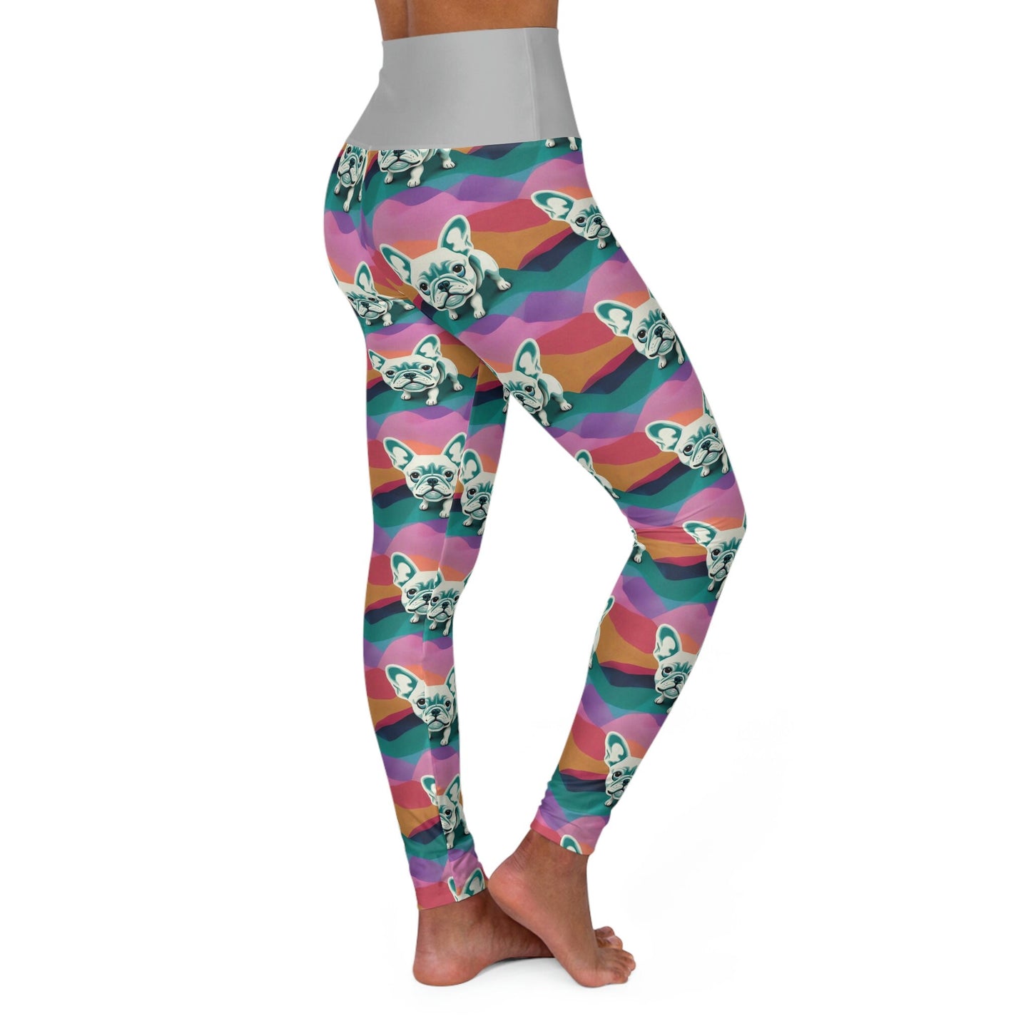 French Bulldog Pattern Leggings, Pastel Leggings, High Waist Leggings, Plus Size Leggings for Women, Fitness Leggings