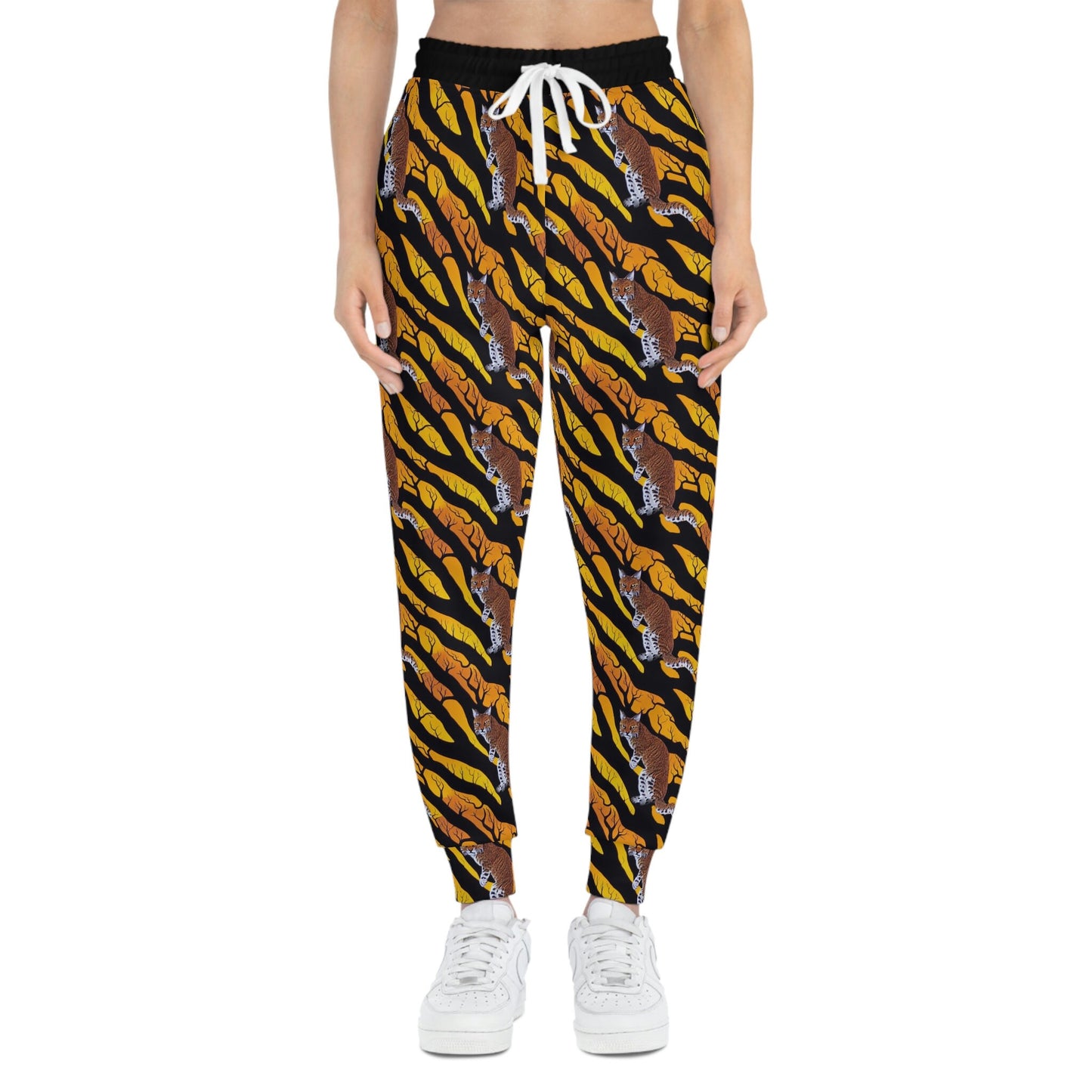 Bobcat in Spooky Forest Mens Joggers, Athletic Clothing High Waisted Joggers, Animal Clothing Mens Yoga Pants, Streetwear Pants