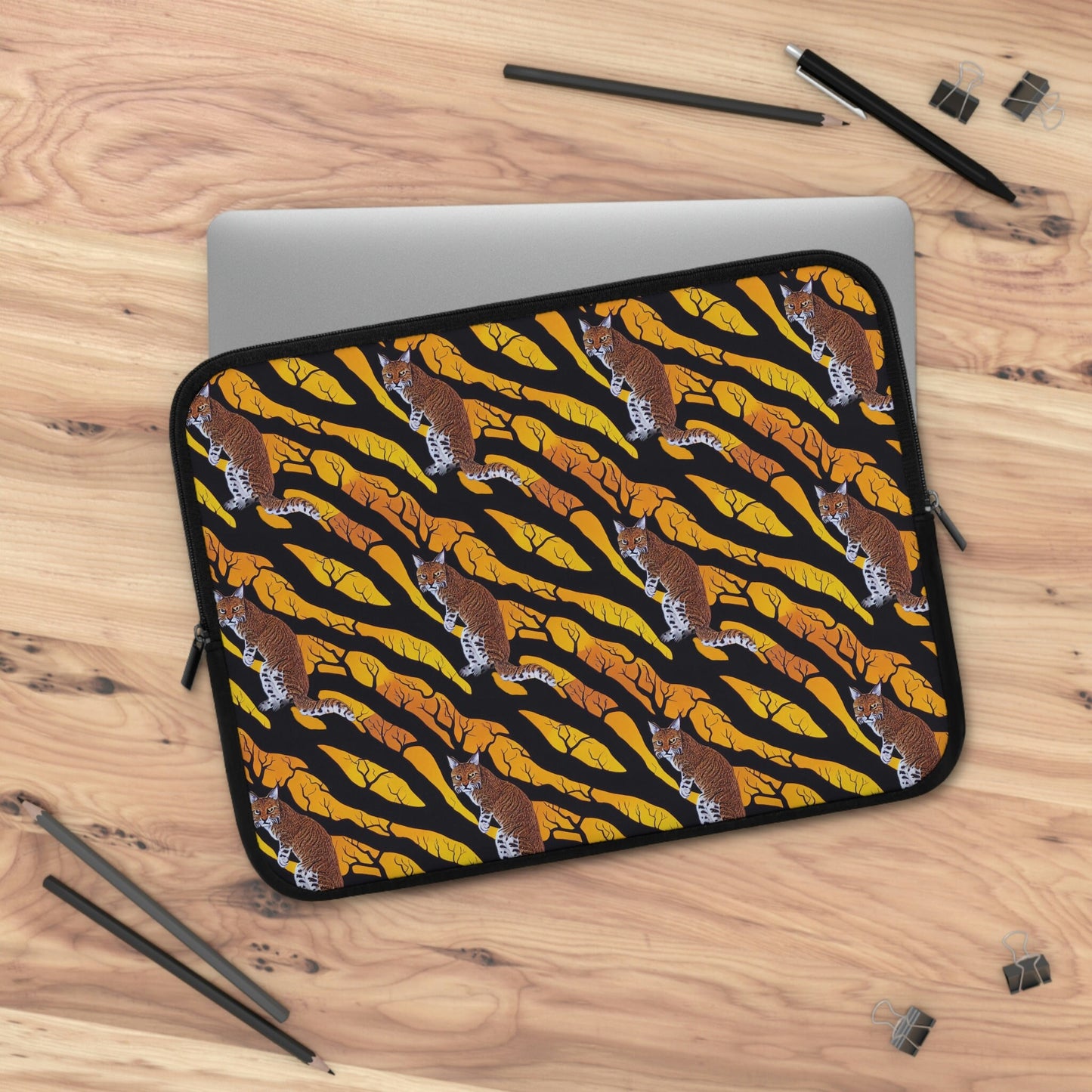 Bobcat in Spooky Forest Laptop Sleeve, Laptop Organizer Zipper Pouch, Animal Laptop Case, Laptop Travel Case, Tree Laptop Pouch