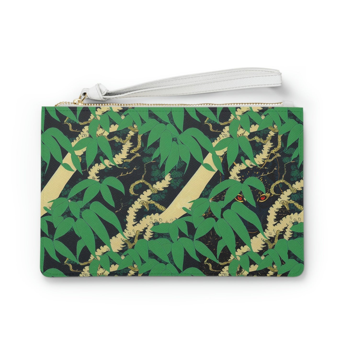 Black Wolf Purse, Jungle Print Clutch Bag, Vegan Leather Bag For Women, Bridesmaid Small Purse, Make Up Green Purse