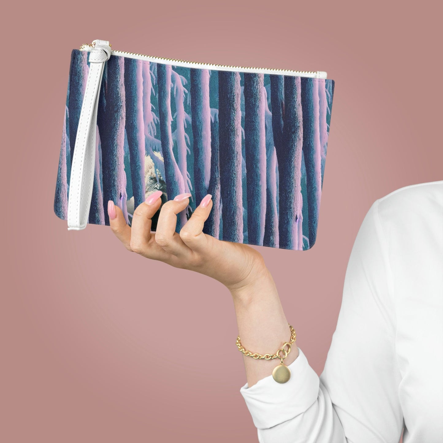 Yeti Purple Forest Clutch Bag, Wedding Clutch Bag For Women, Bridal Party Bags, Vegan Leather Cosmetic Bag, Small Clutch