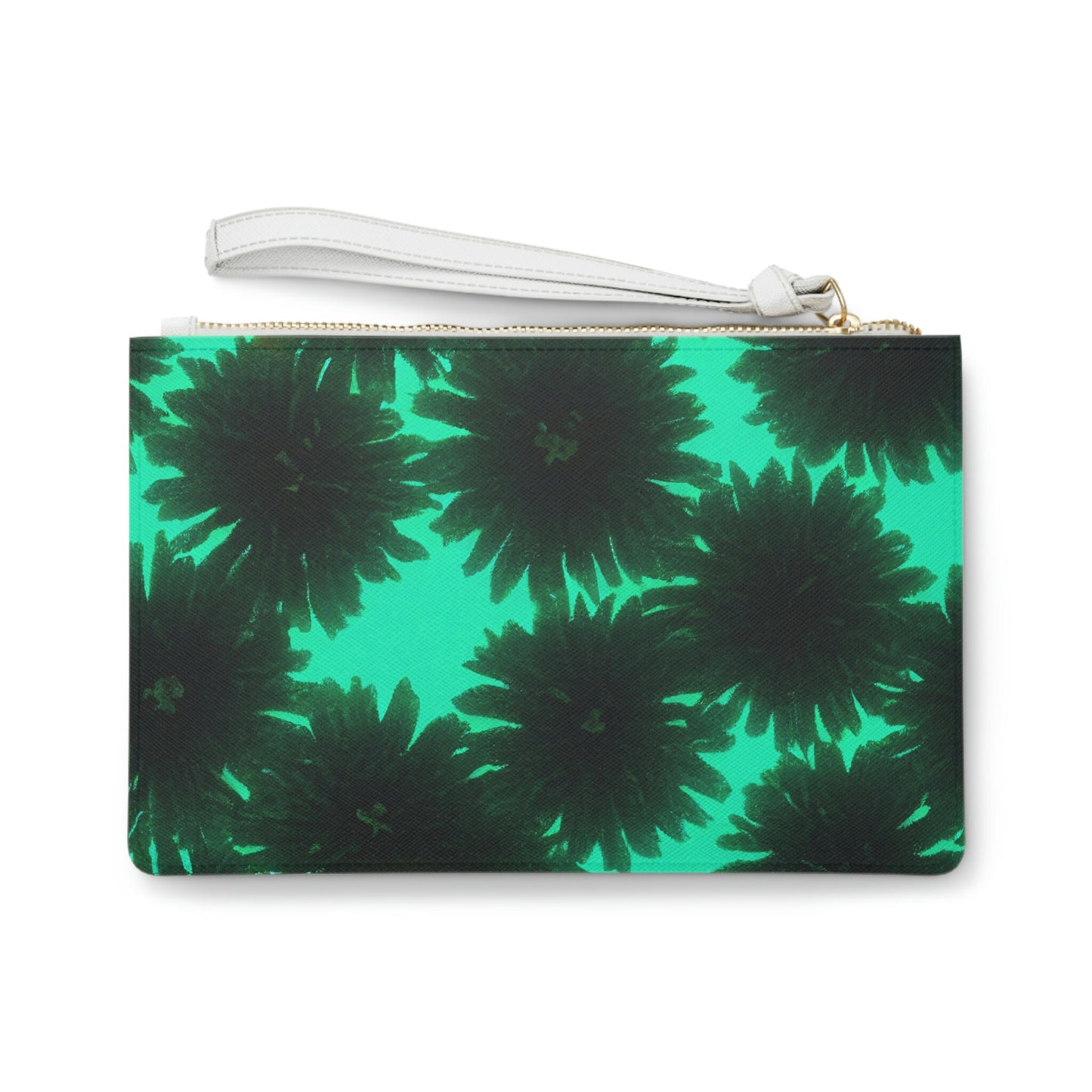 Floral Clutch Bag, Flowers Aqua Green Clutch Bag, Make Up Clutch Bag For Women, Bridal Party Bags, Vegan Leather Bag