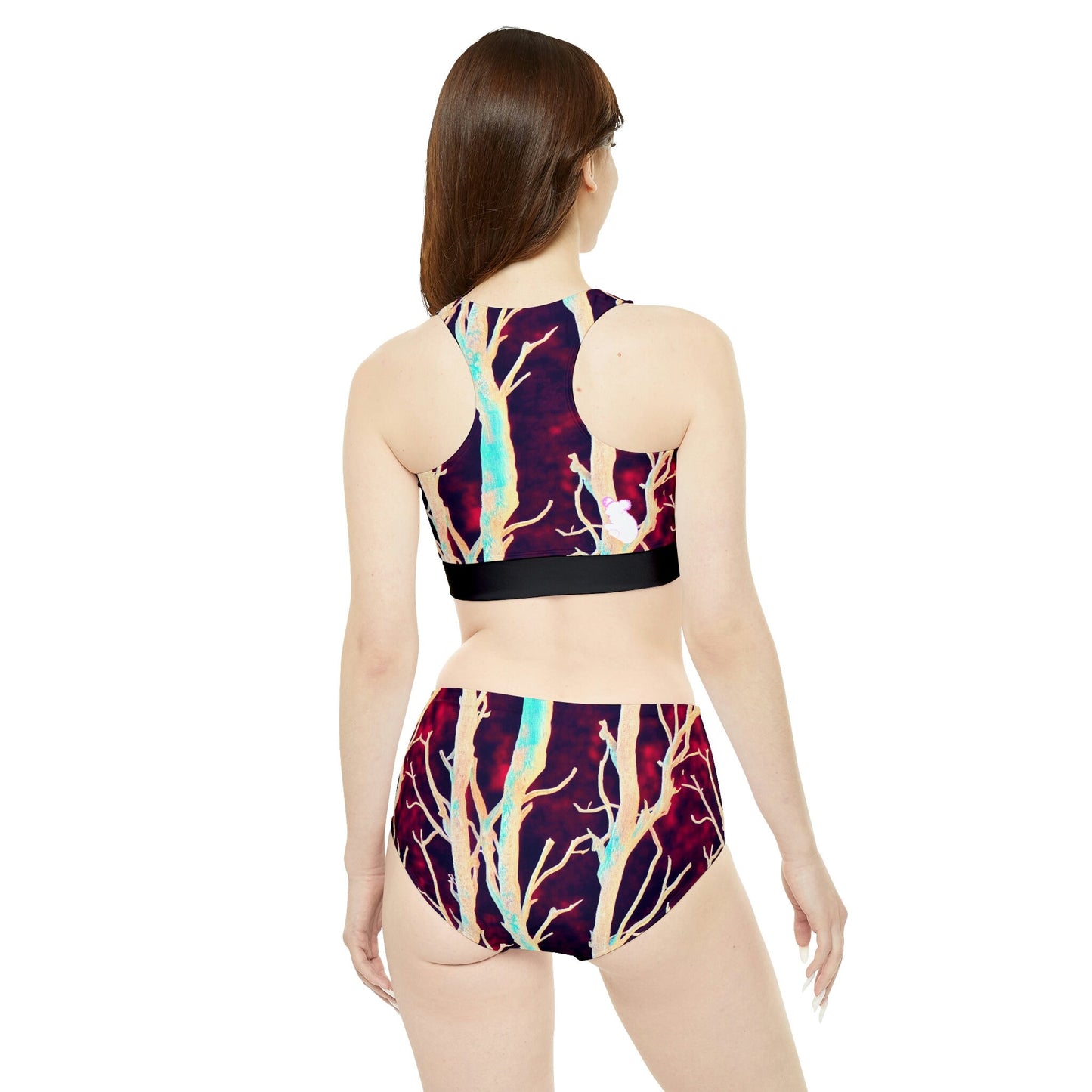Purple High Waisted Bikini Set, Forest Print Sporty Bikini Set, Girls Sexy Bikini, Two Piece Summer Bikini Set For Women