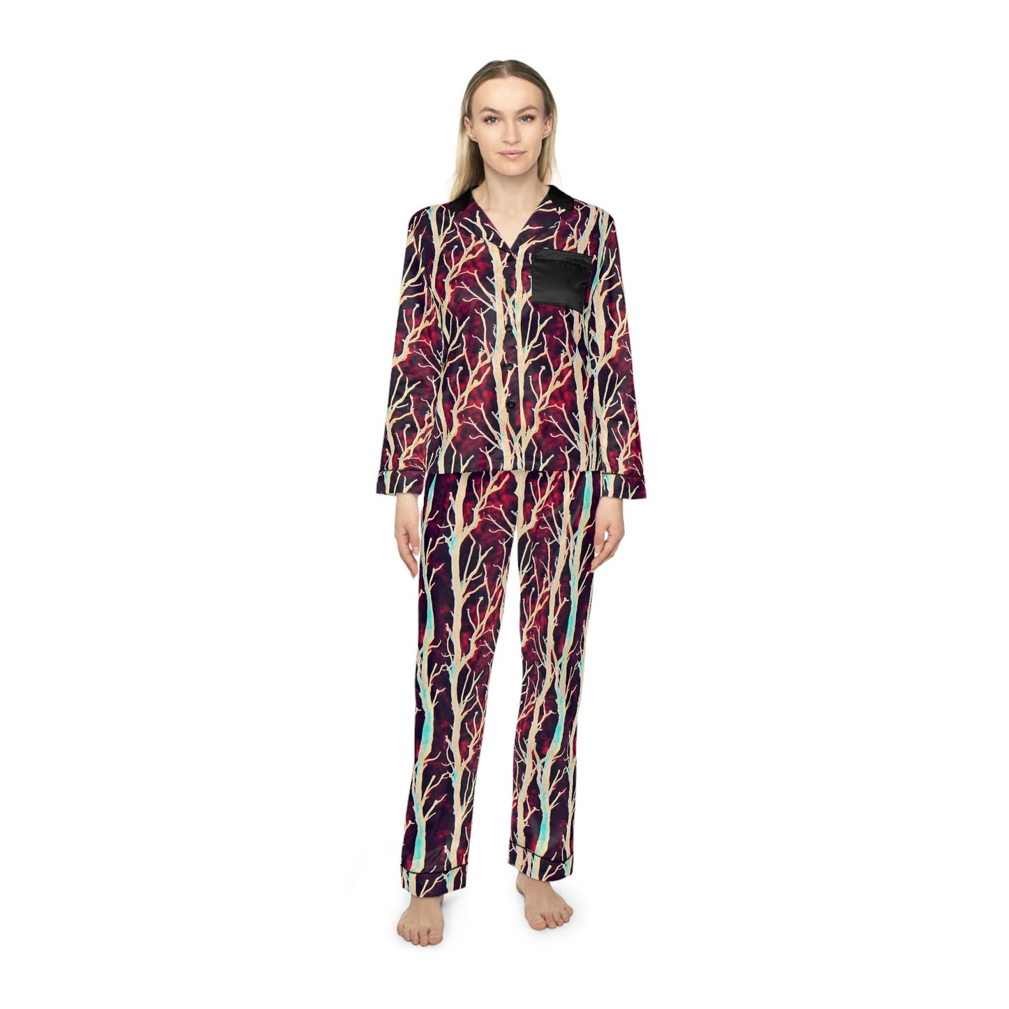 Purple Forest Koala Pajama Set Women, Purple Satin Pajamas, Comfy Pjs for Women, Animal Pajamas, Polyester Pajamas Night Wear