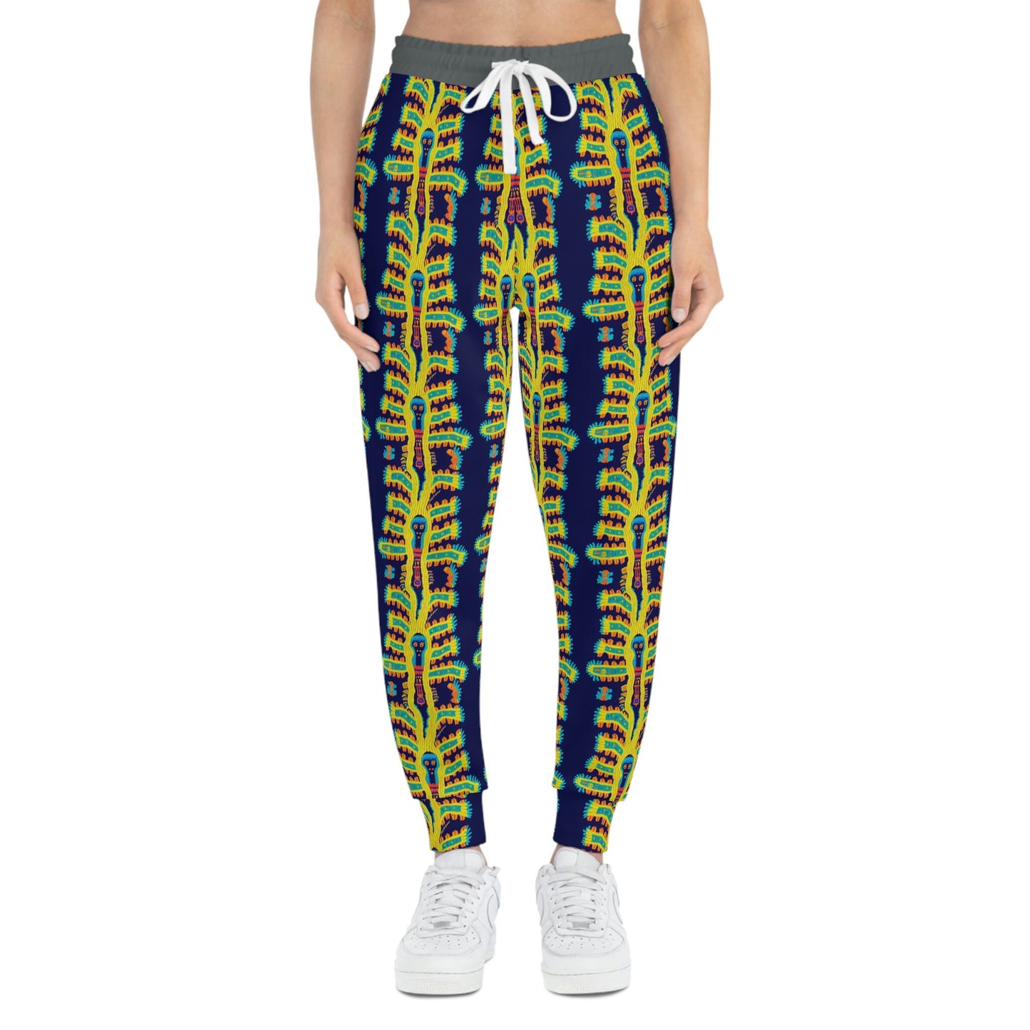 Cryptid Native Huichol Style Mens Joggers, Athletic Clothing High Waisted Joggers, Mens Yoga Pants, Comfy Workout Pants