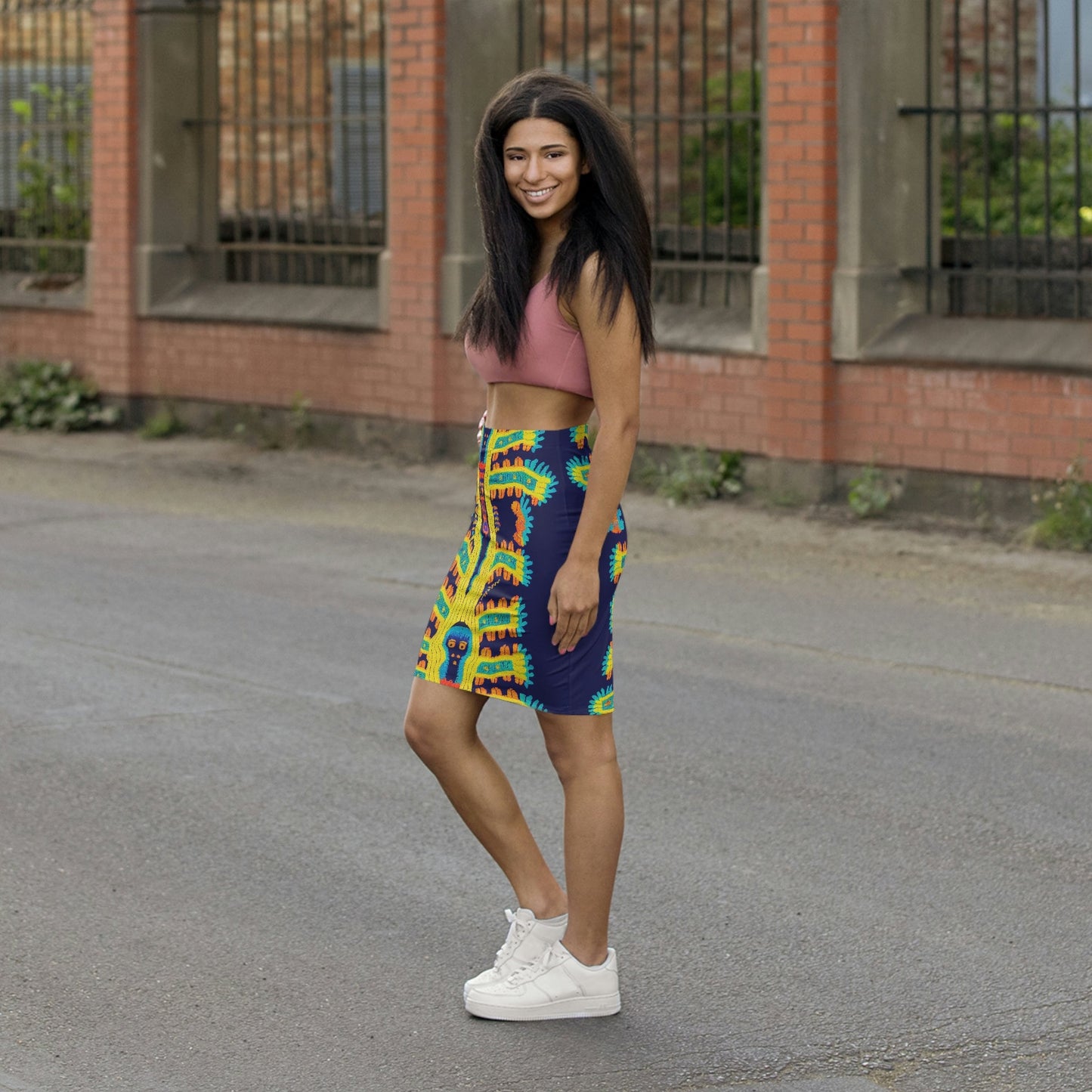 Cryptid Native Skirt, Huichol Style Short Skirt, Women's Pencil Skirt, High Waisted Skirt, Short Skirt for Women, Handmade Skirt