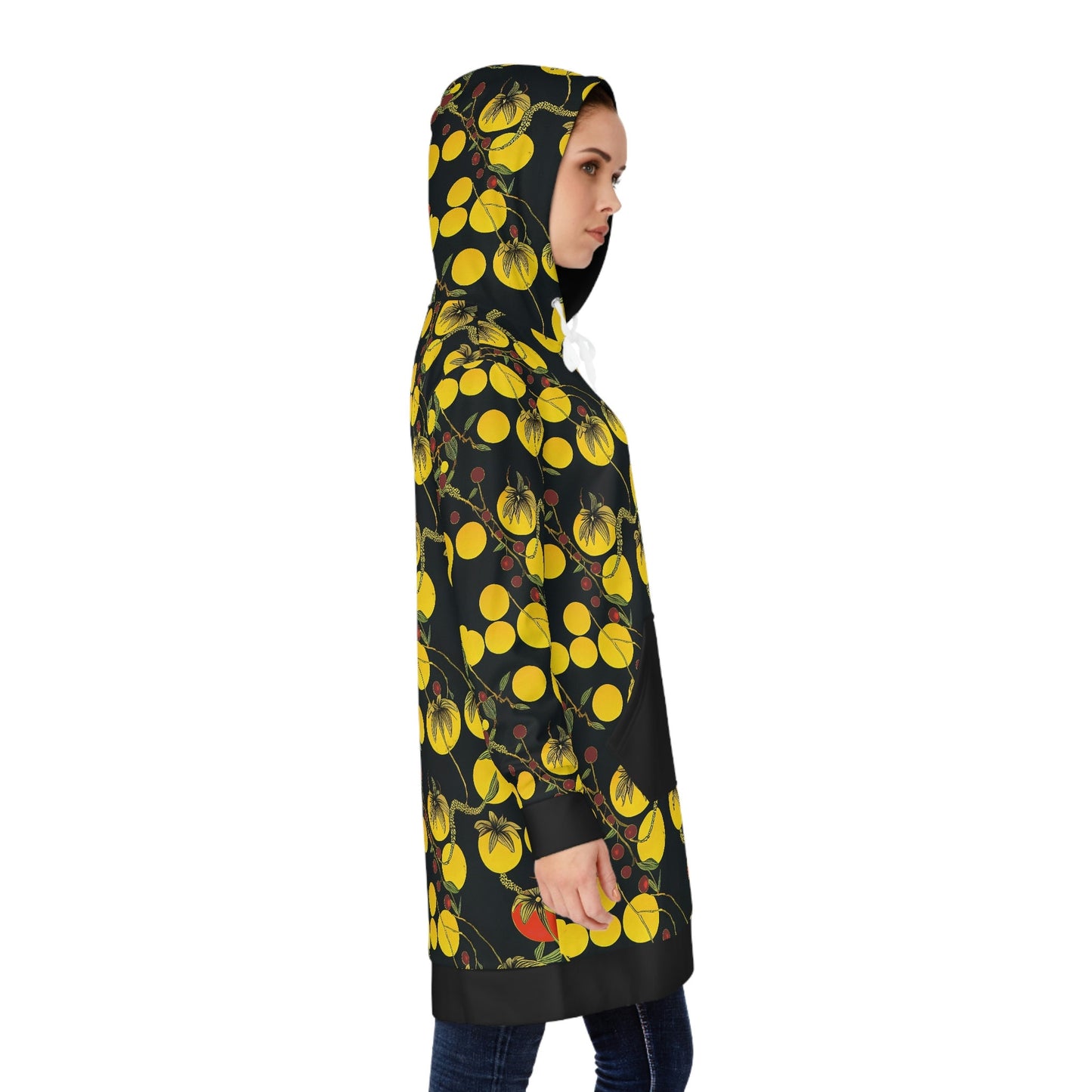Yellow Tomato Botanical Hoodie Dress, Streetwear Women Hoodie Dress, Plus Size Hoodie With Pocket, Dress For Women