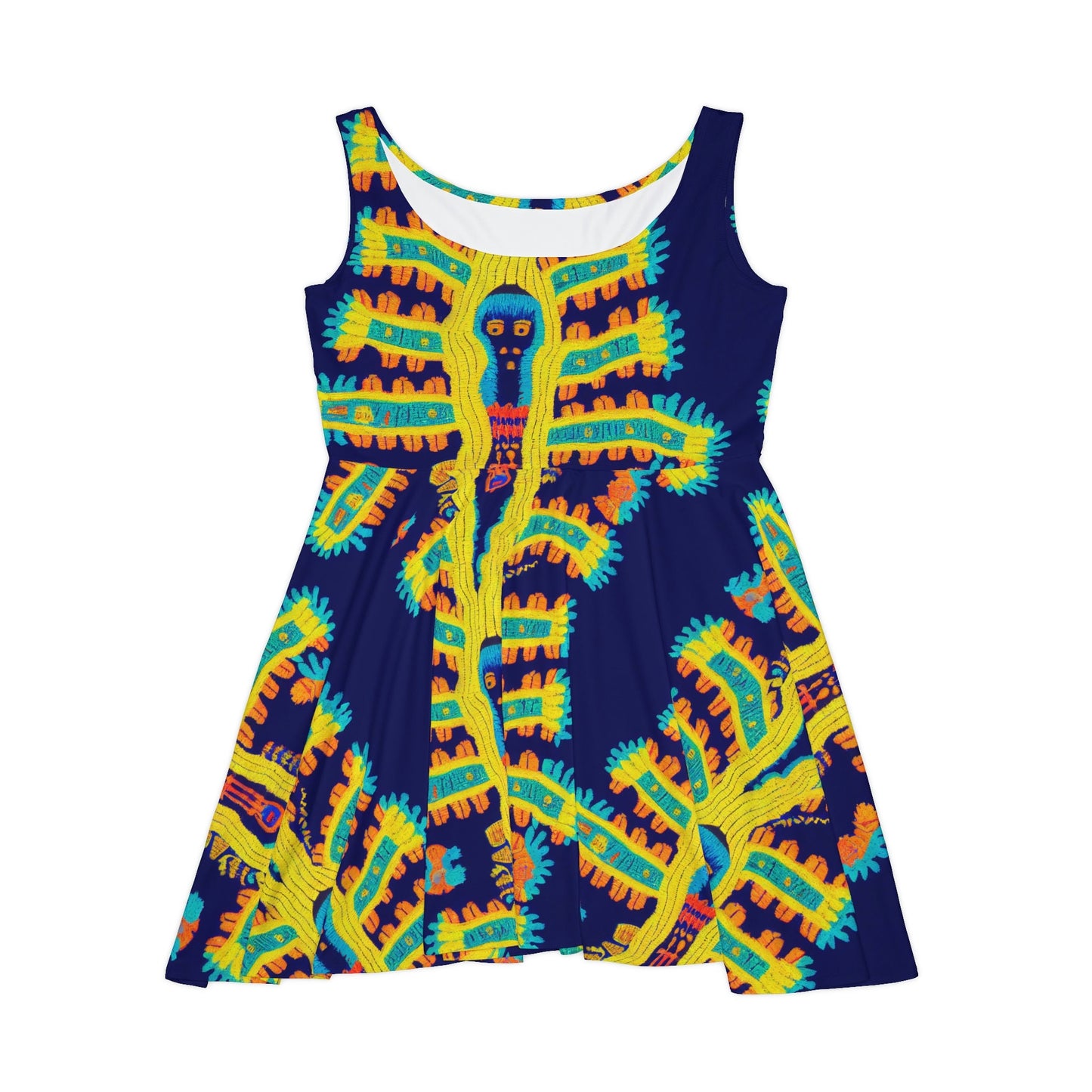 Cryptid Native Skater Dress, Huichol Style Skater Dress for Women, Handmade Mini Skater Dress, Sleeveless Summer Dress