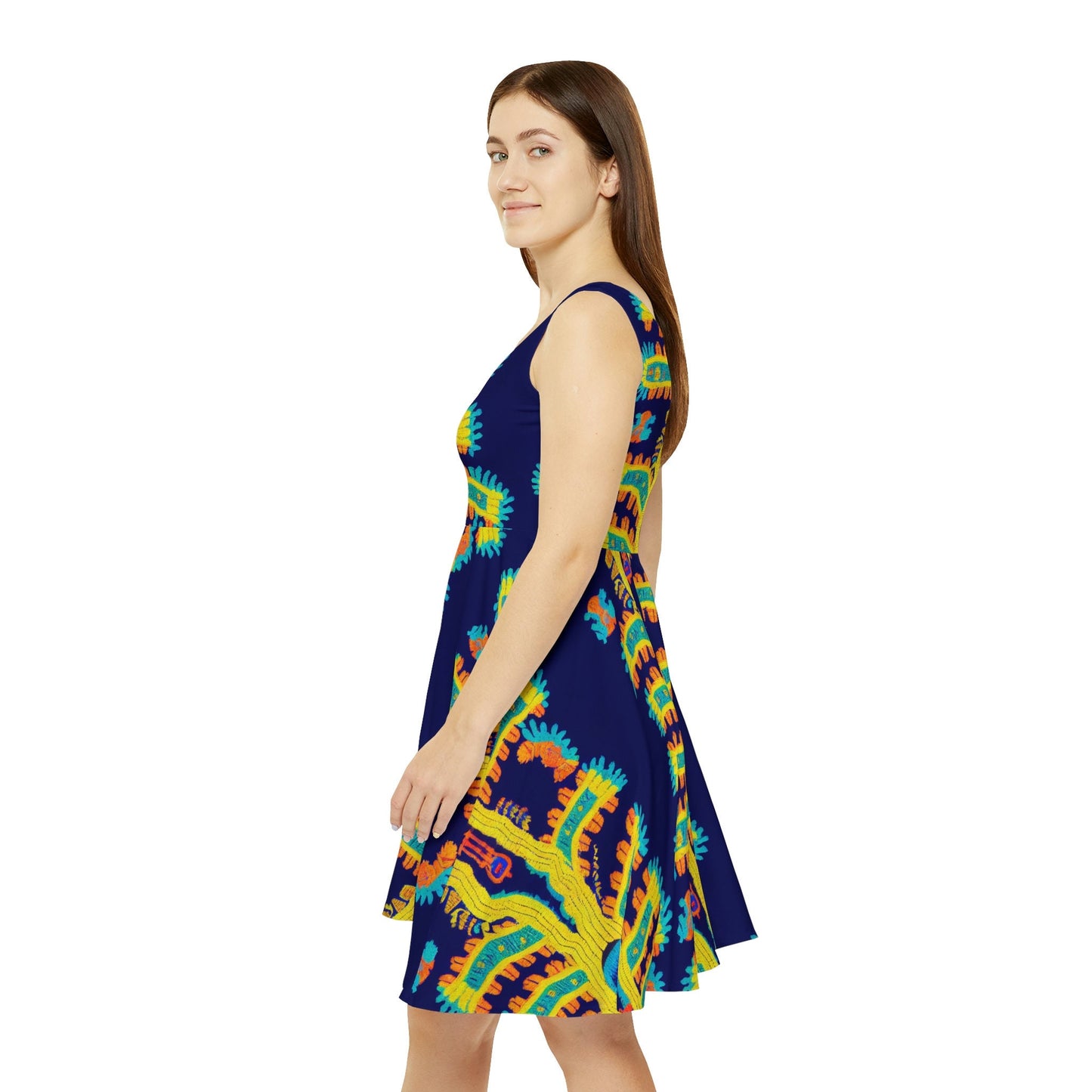 Cryptid Native Skater Dress, Huichol Style Skater Dress for Women, Handmade Mini Skater Dress, Sleeveless Summer Dress