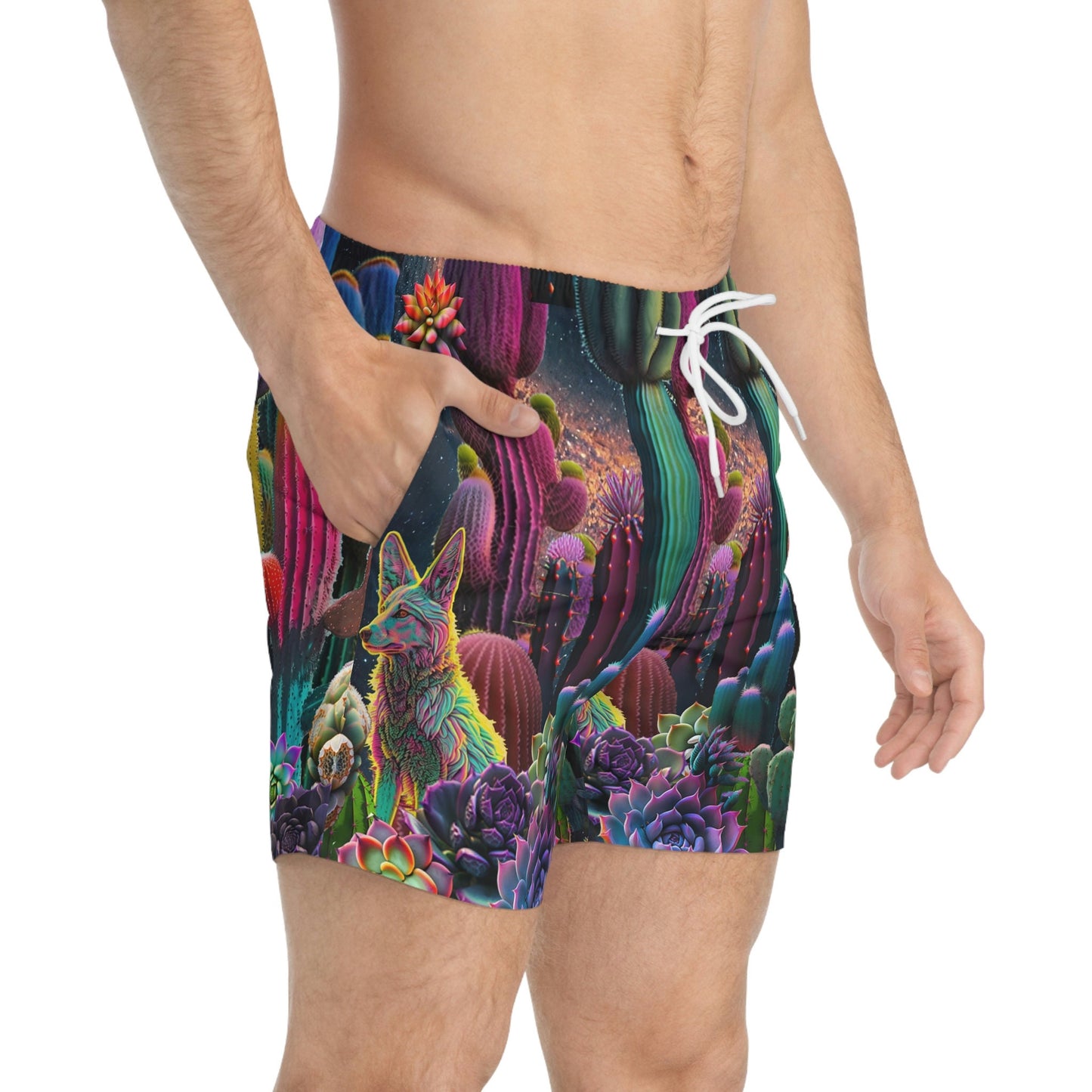 Coyote Cactus Dream Swim Trunks Flashy Gear Street Wear Cryptid Creatures Co