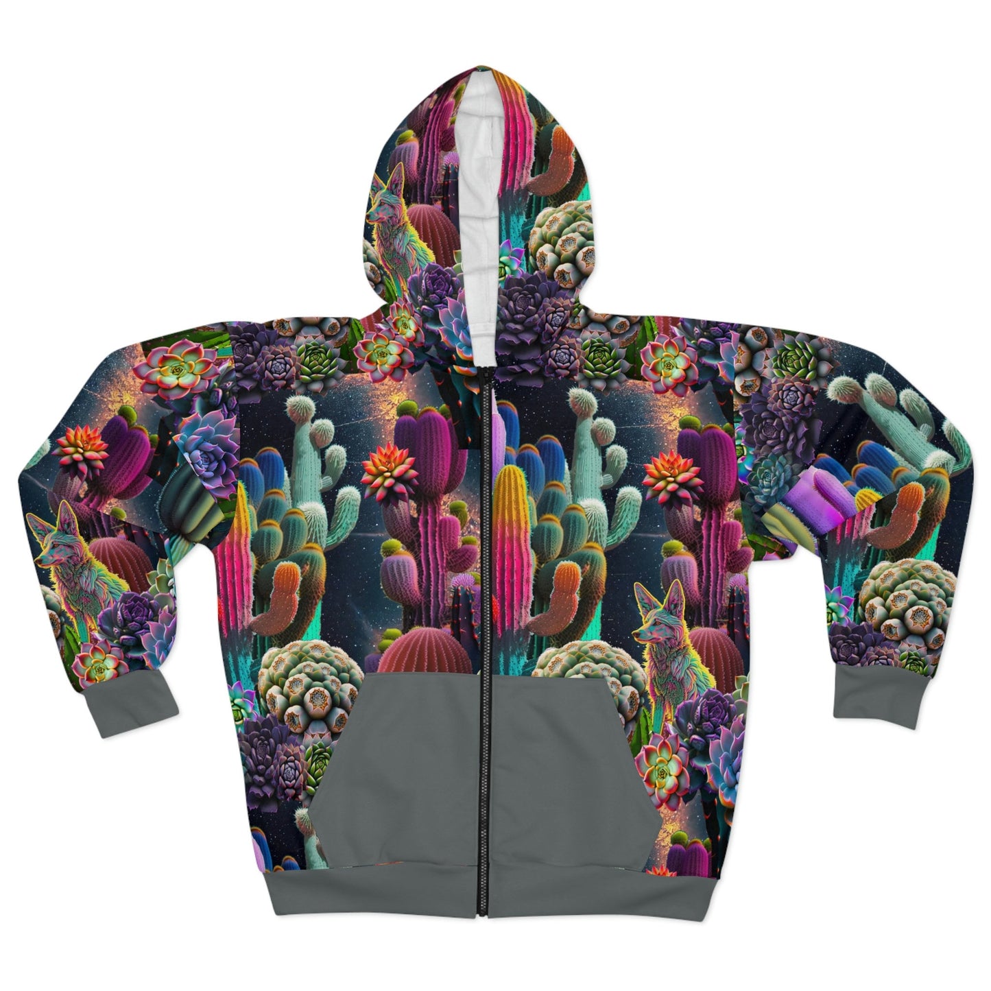 Coyote Cactus Dream Unisex Zip Hoodie Flashy Gear Street Wear Cryptid Creatures Co