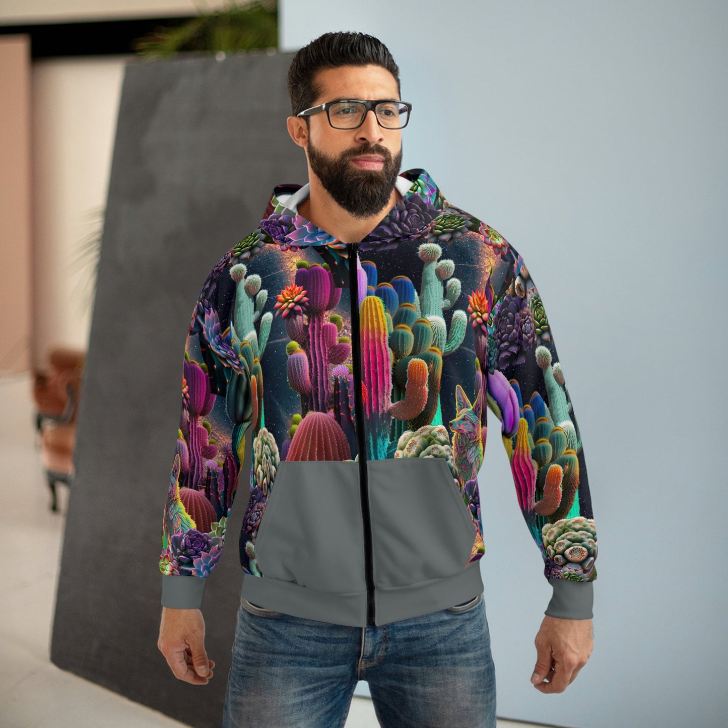 Coyote Cactus Dream Unisex Zip Hoodie Flashy Gear Street Wear Cryptid Creatures Co