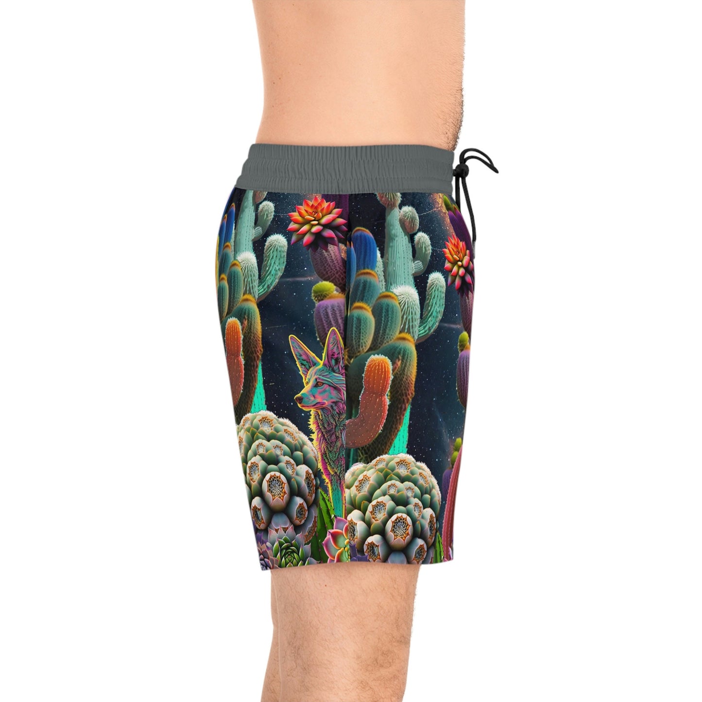 Coyote Cactus Dream Men's Mid-Length Swim Shorts Flashy Gear Street Wear Cryptid Creatures Co