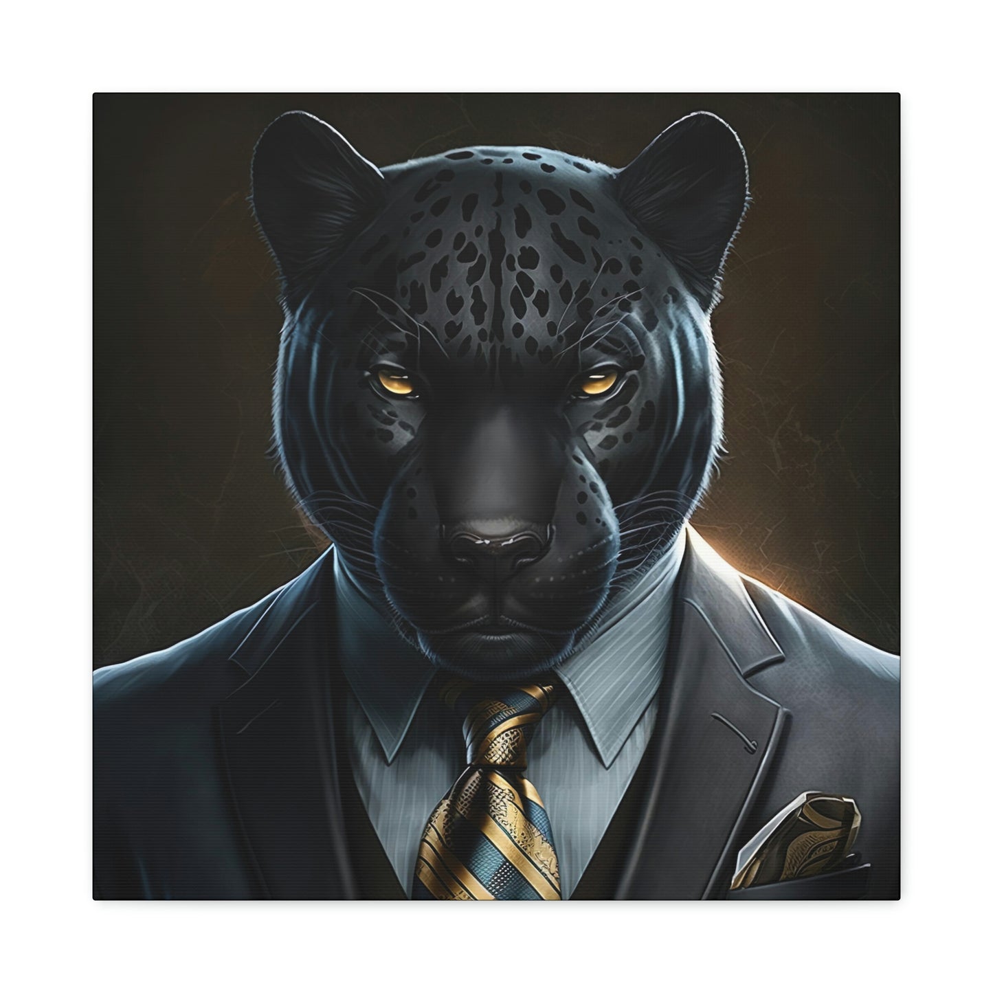 Black Panther in Boss Suit Canvas Portrait, Living Room Animal Portrait Wall Art, Black Panther Animal Painting, Panther Lover gift