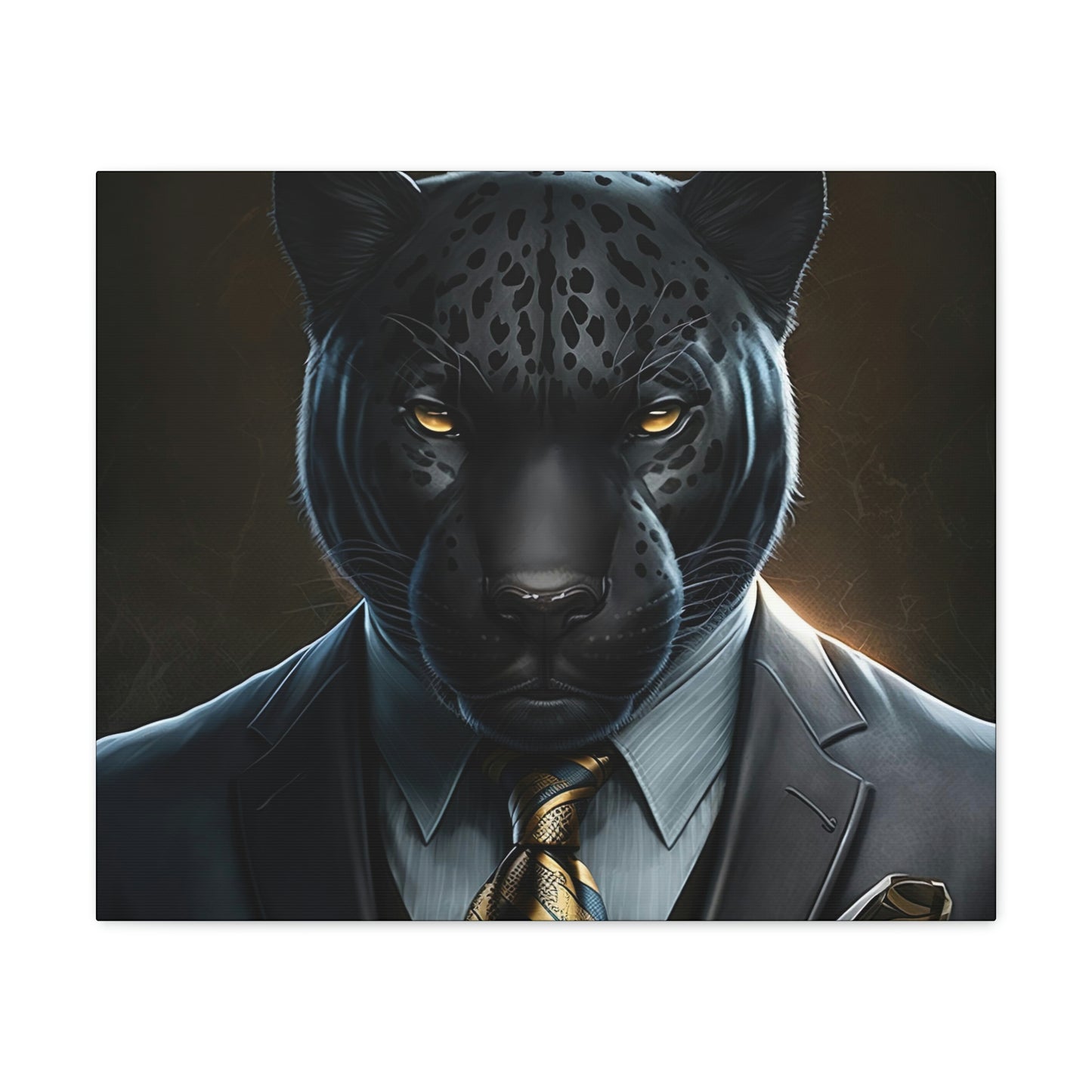 Black Panther in Boss Suit Canvas Portrait, Living Room Animal Portrait Wall Art, Black Panther Animal Painting, Panther Lover gift