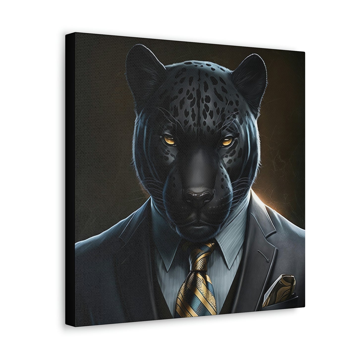 Black Panther in Boss Suit Canvas Portrait, Living Room Animal Portrait Wall Art, Black Panther Animal Painting, Panther Lover gift