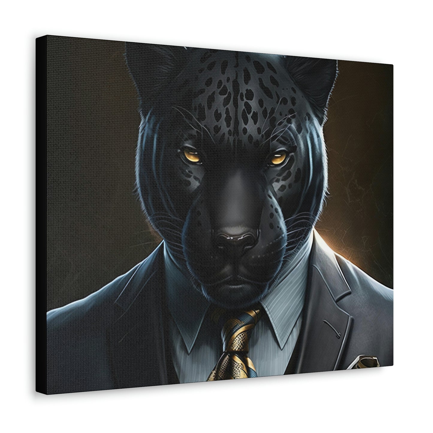 Black Panther in Boss Suit Canvas Portrait, Living Room Animal Portrait Wall Art, Black Panther Animal Painting, Panther Lover gift