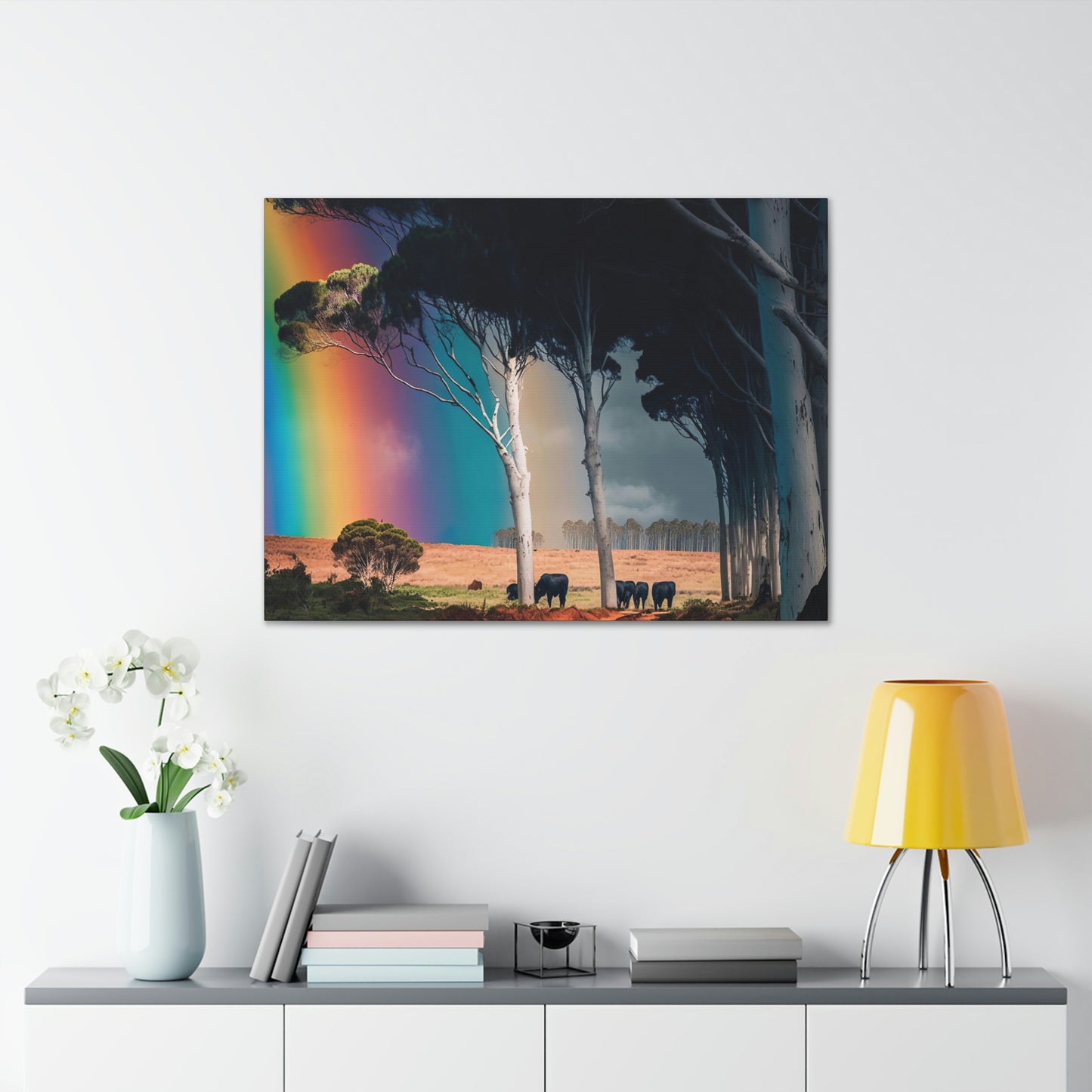 Farmhouse Wall Decor, Cattle Canvas Wall Art, Original Canvas Wall Art Print, Tree Painting Print, Cow Art Print on Canvas