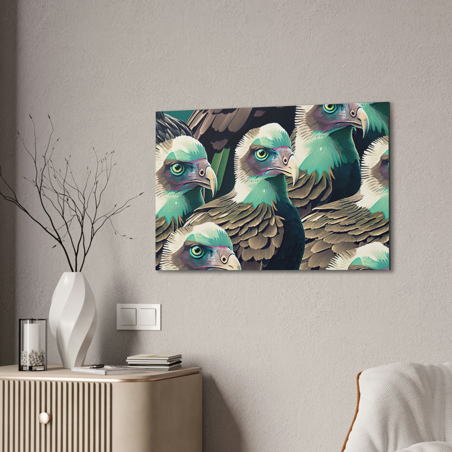 Vultures Pastel Canvas Wall Art, Vulture Decor Bird Wall Art, Colorful Birds Wall Decor, Nature Wall Art, Bird Lover Gift