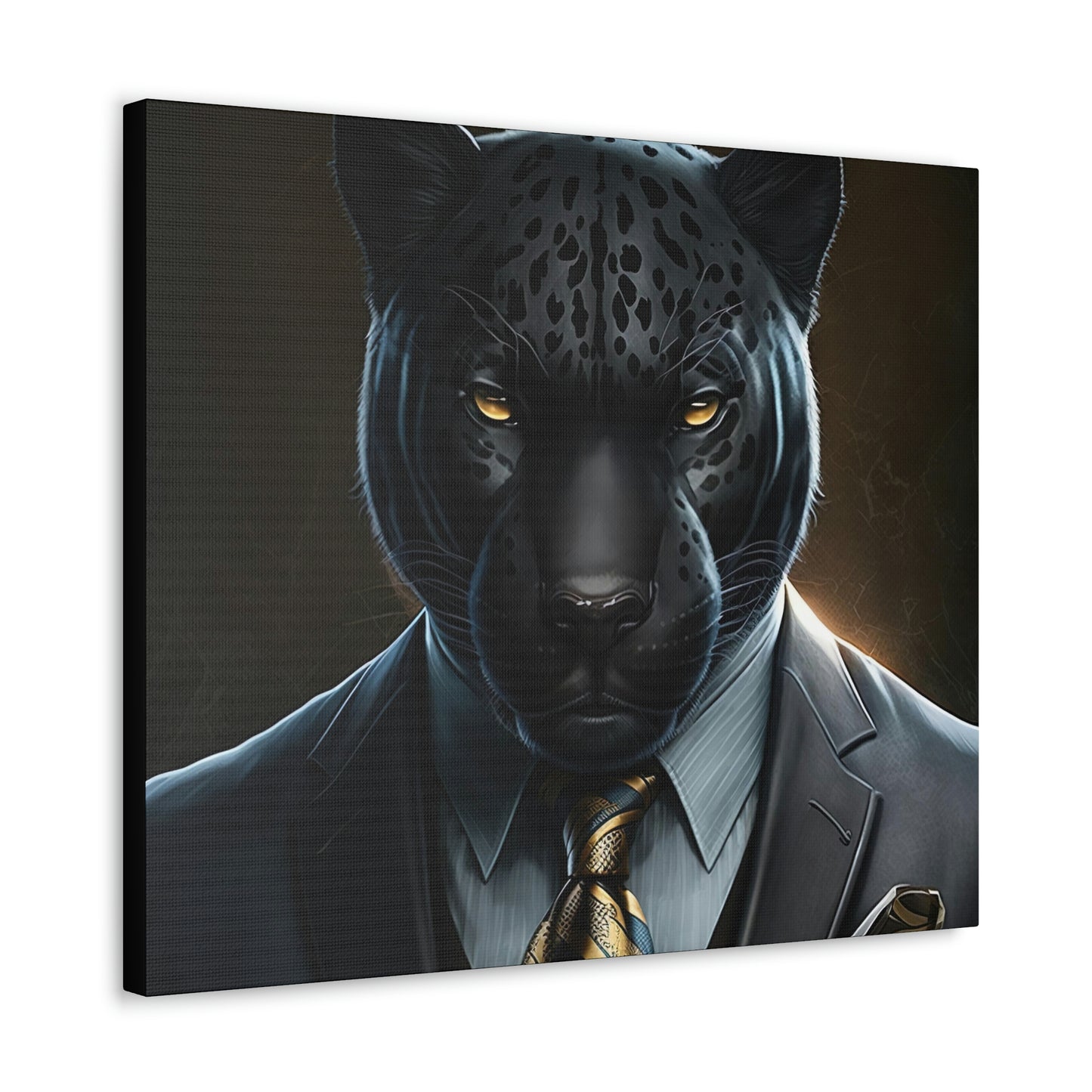 Black Panther in Boss Suit Canvas Portrait, Living Room Animal Portrait Wall Art, Black Panther Animal Painting, Panther Lover gift