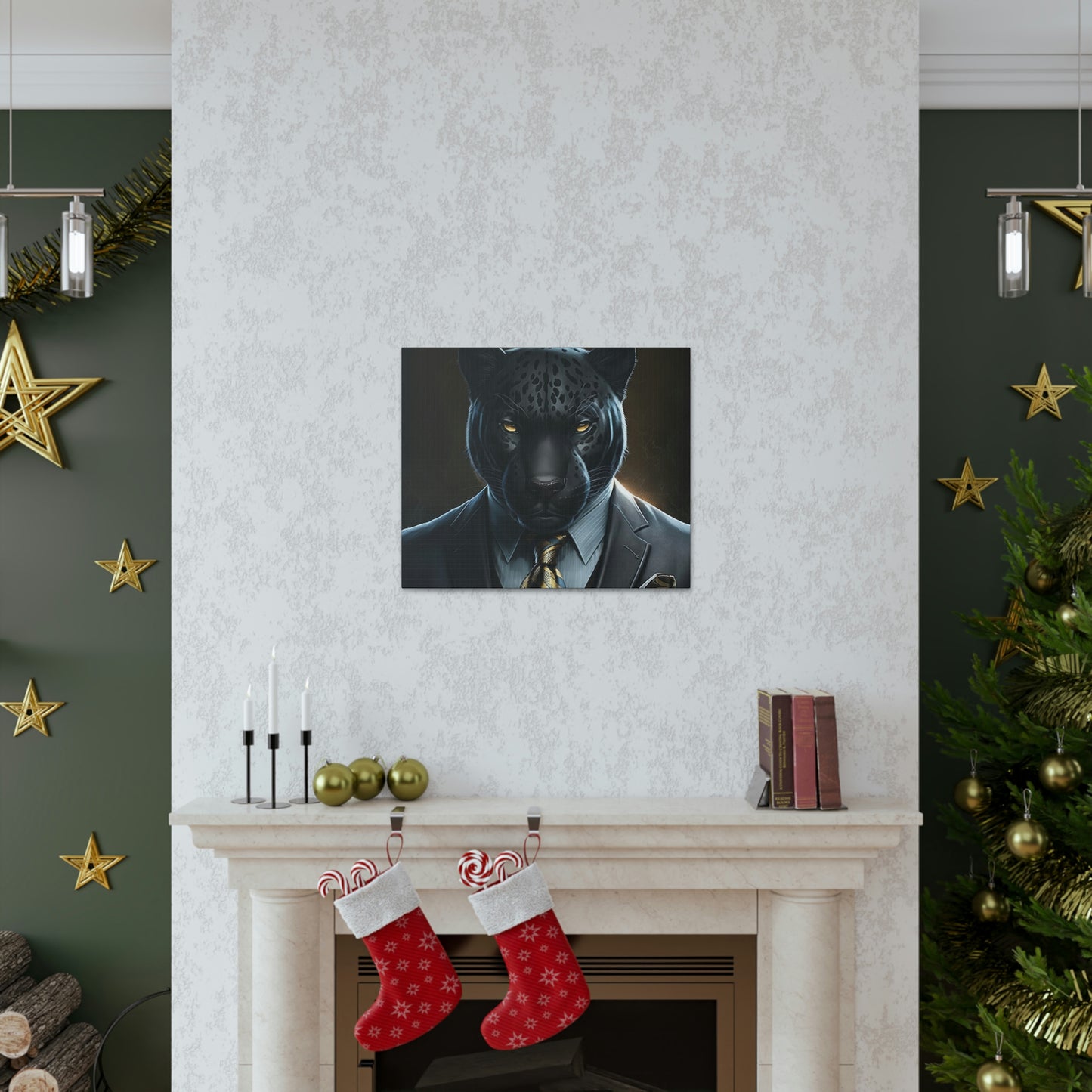 Black Panther in Boss Suit Canvas Portrait, Living Room Animal Portrait Wall Art, Black Panther Animal Painting, Panther Lover gift