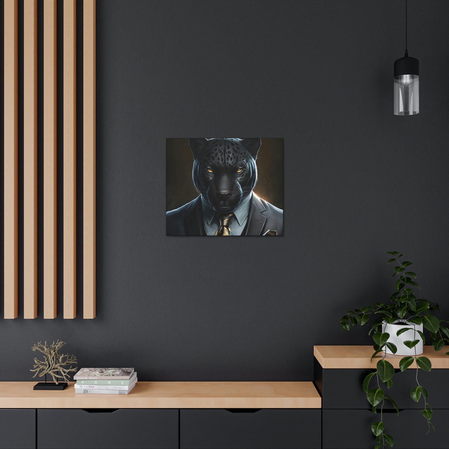 Black Panther in Boss Suit Canvas Portrait, Living Room Animal Portrait Wall Art, Black Panther Animal Painting, Panther Lover gift