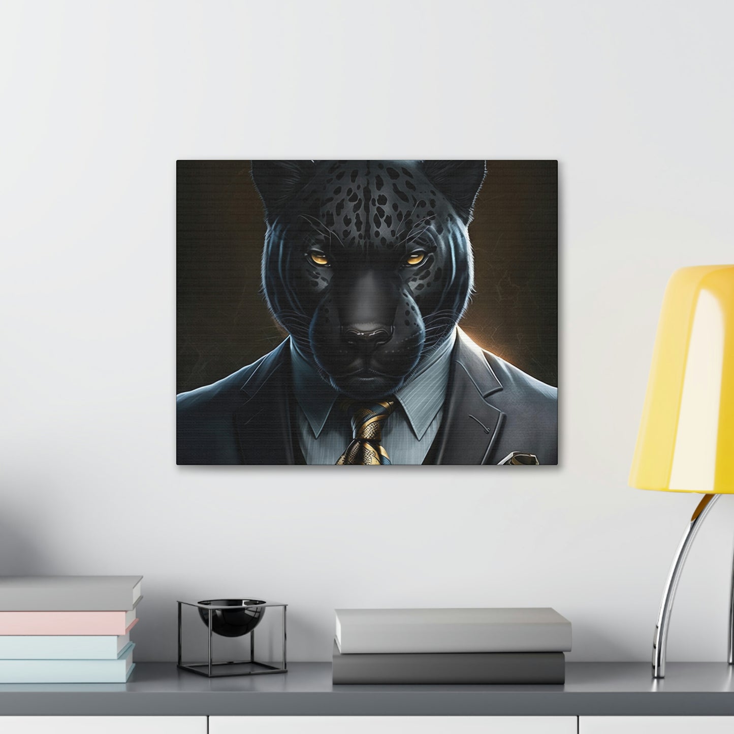 Black Panther in Boss Suit Canvas Portrait, Living Room Animal Portrait Wall Art, Black Panther Animal Painting, Panther Lover gift