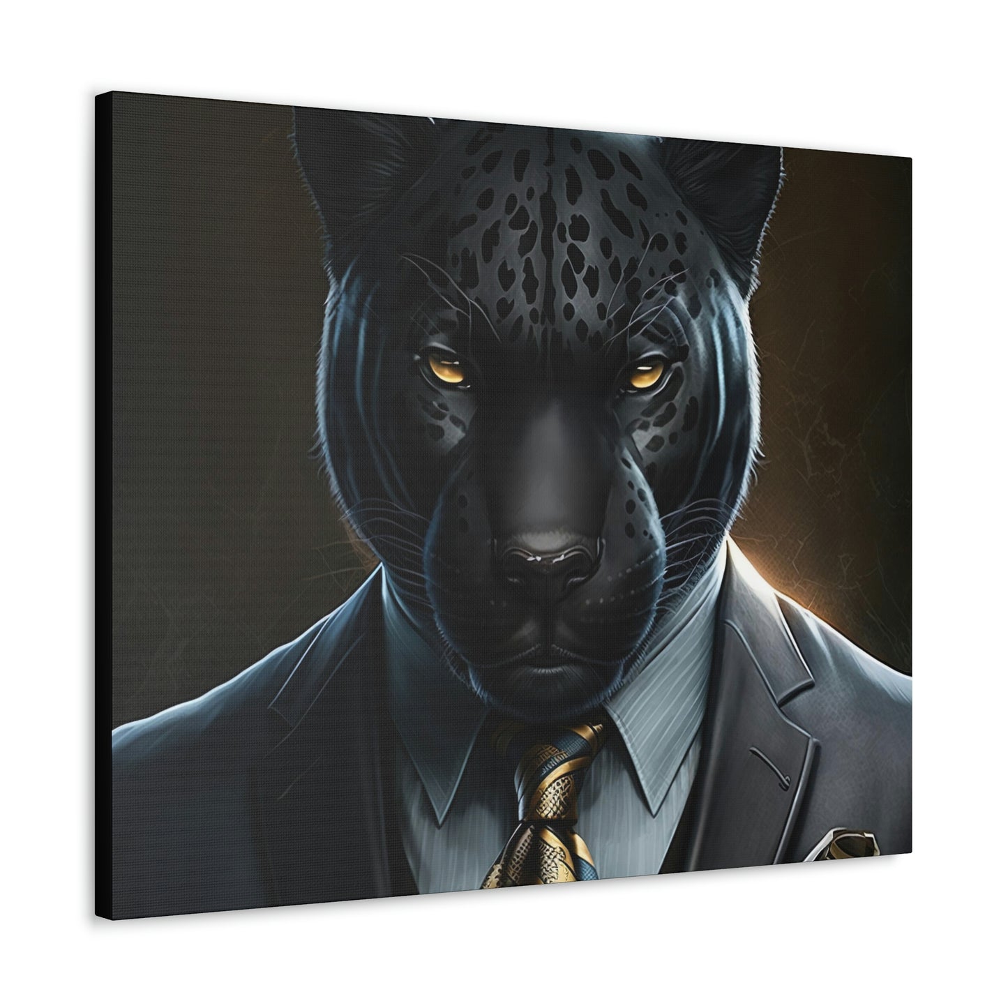 Black Panther in Boss Suit Canvas Portrait, Living Room Animal Portrait Wall Art, Black Panther Animal Painting, Panther Lover gift