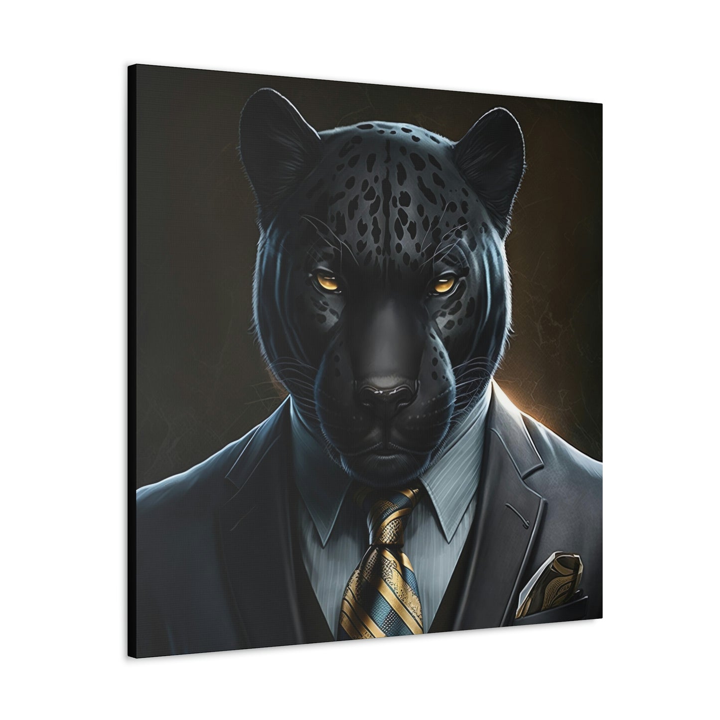 Black Panther in Boss Suit Canvas Portrait, Living Room Animal Portrait Wall Art, Black Panther Animal Painting, Panther Lover gift