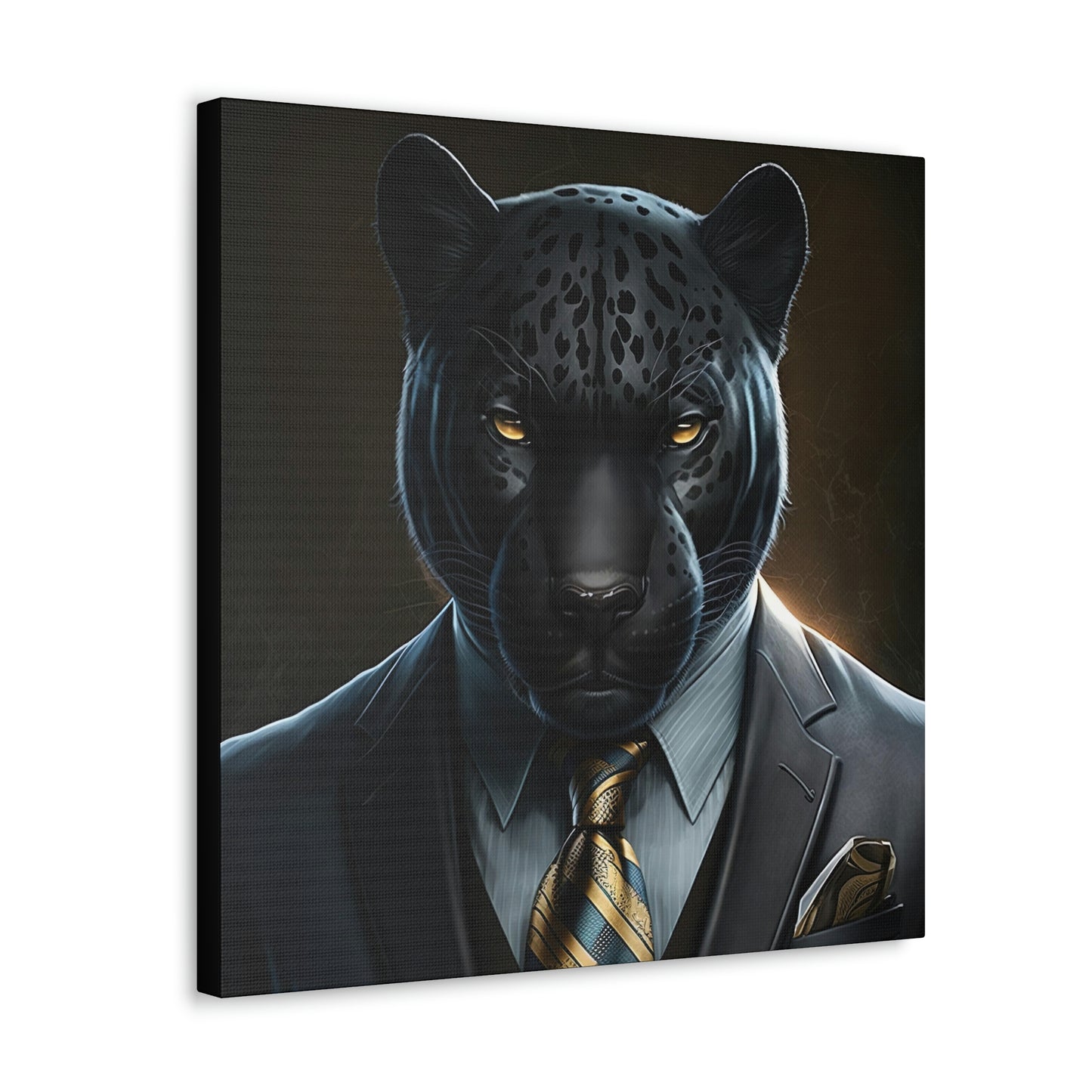 Black Panther in Boss Suit Canvas Portrait, Living Room Animal Portrait Wall Art, Black Panther Animal Painting, Panther Lover gift