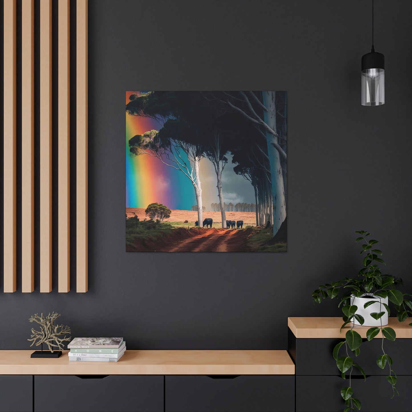 Farmhouse Wall Decor, Cattle Canvas Wall Art, Original Canvas Wall Art Print, Tree Painting Print, Cow Art Print on Canvas