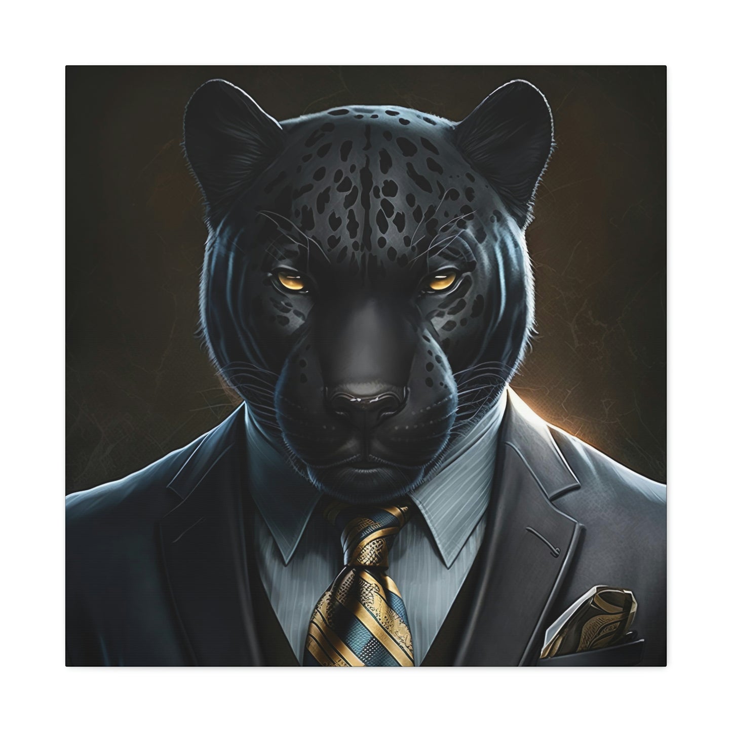 Black Panther in Boss Suit Canvas Portrait, Living Room Animal Portrait Wall Art, Black Panther Animal Painting, Panther Lover gift